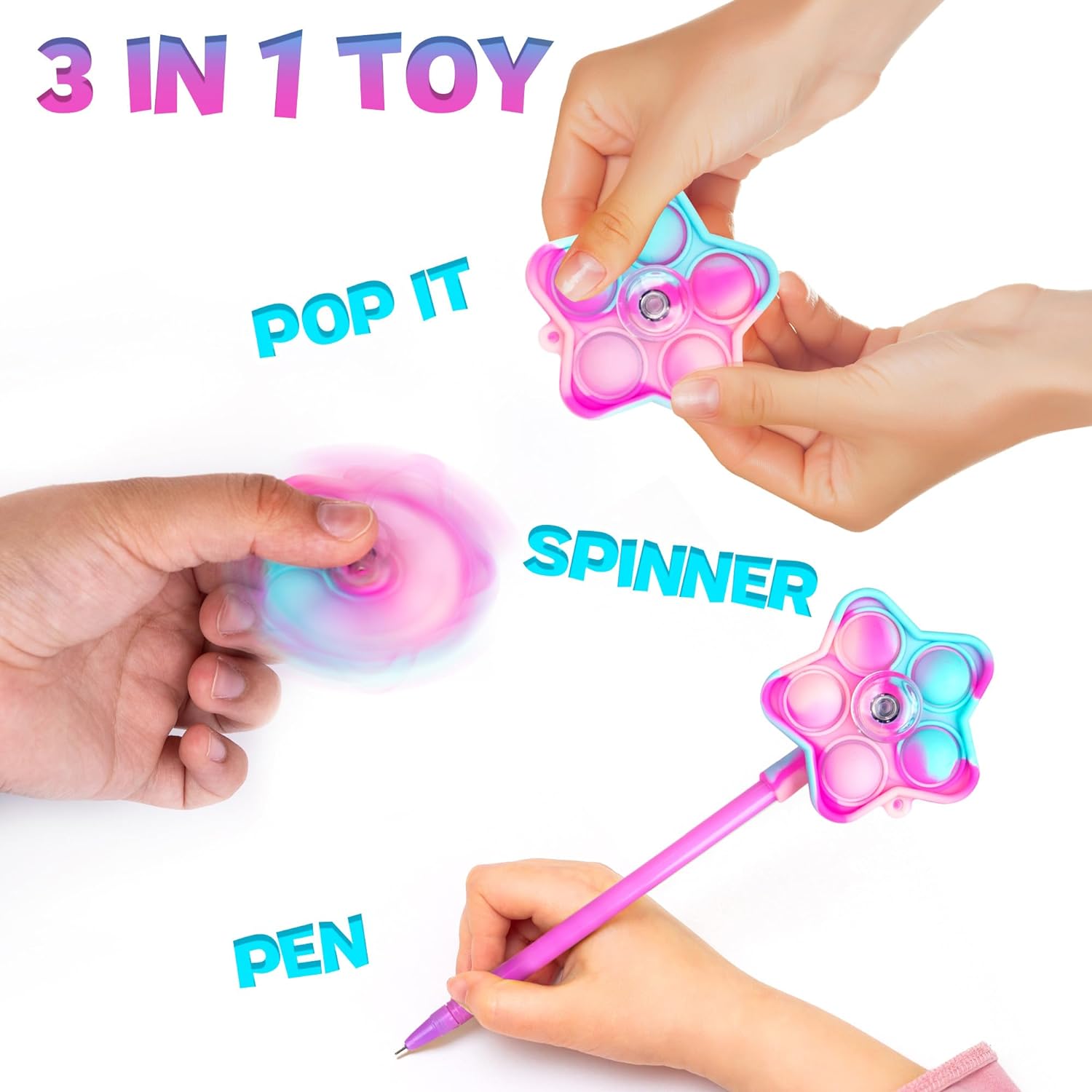 3 in 1 Windmill Popper Pens for Kids - Set of 8 - Pens, Pop It Fidget Toys, and Fidget Spinners Combined