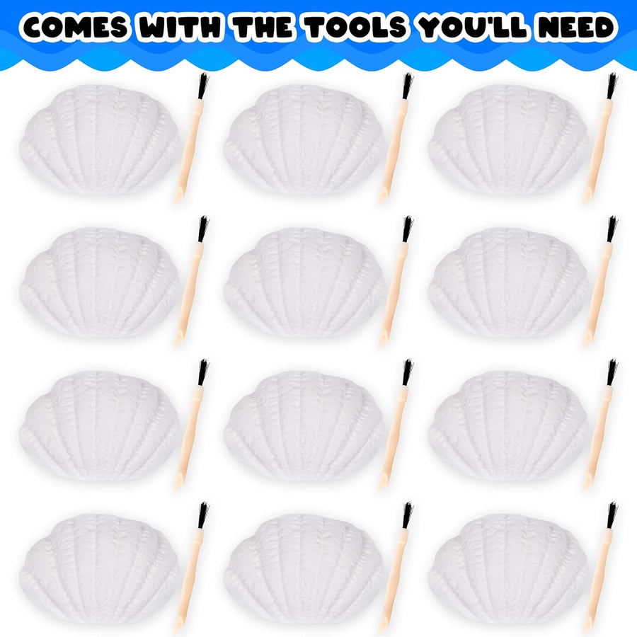 Ocean Animals Toys Excavation Kit - 12 Seashells and 12 Excavation Tools - Includes 12 Different Sea Animal Toys