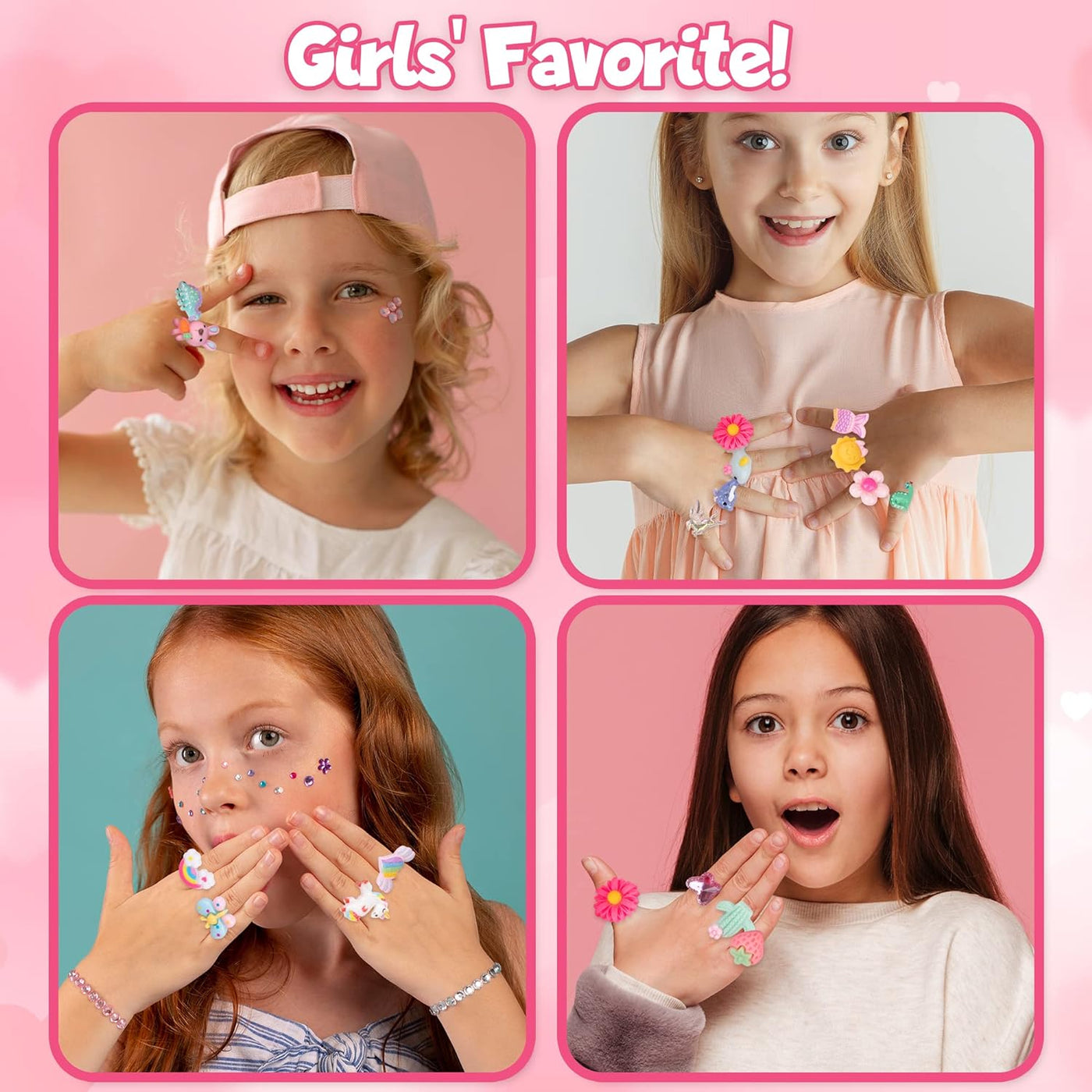 Little Girls Jewelry Rings in Gift Box, Set of 24 Cute Rings, Lovely Rings for Little Girls