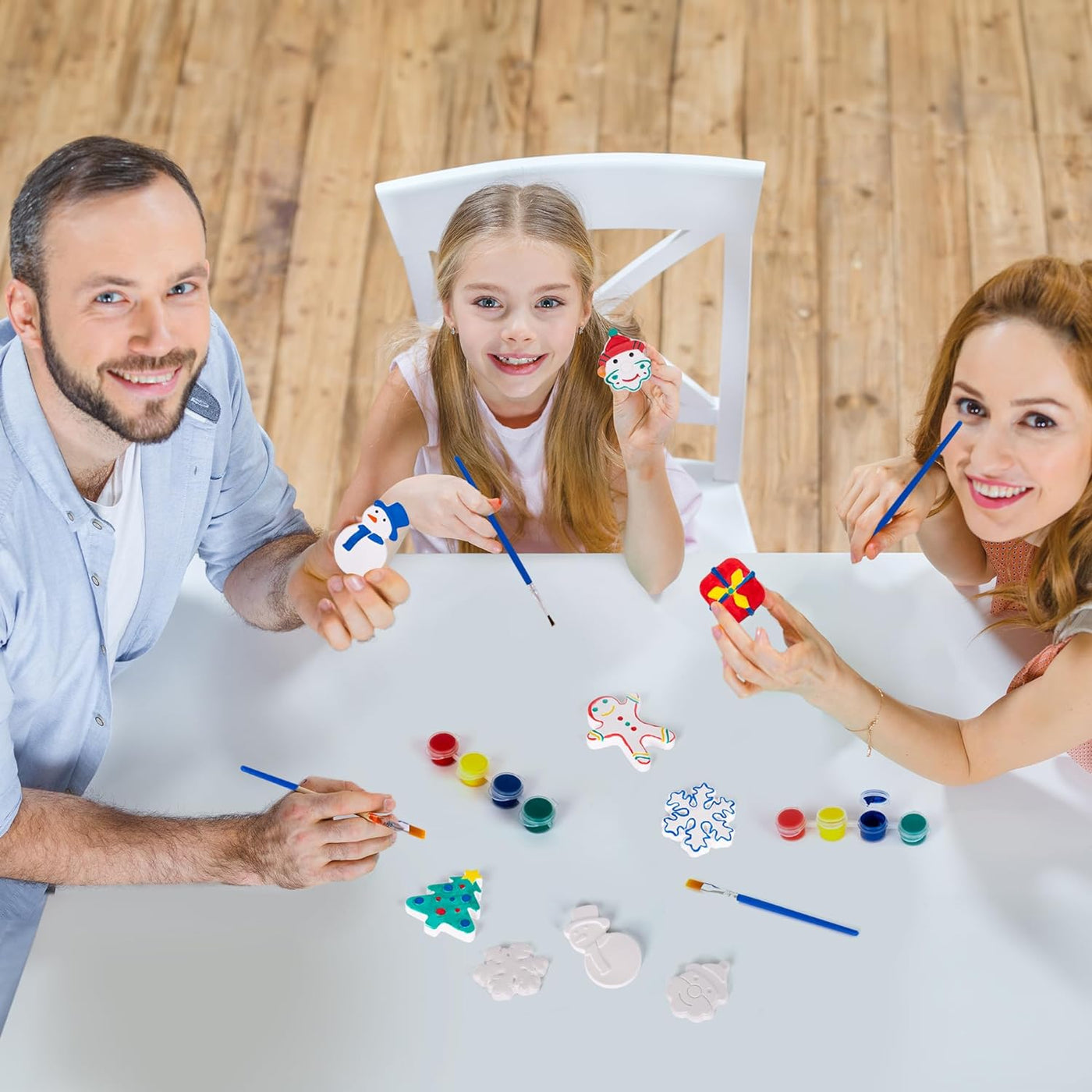 Christmas Ceramic Painting Kit for Kids - 6 Ceramic Figures, 2 Paint Sets, and 2 Brushes