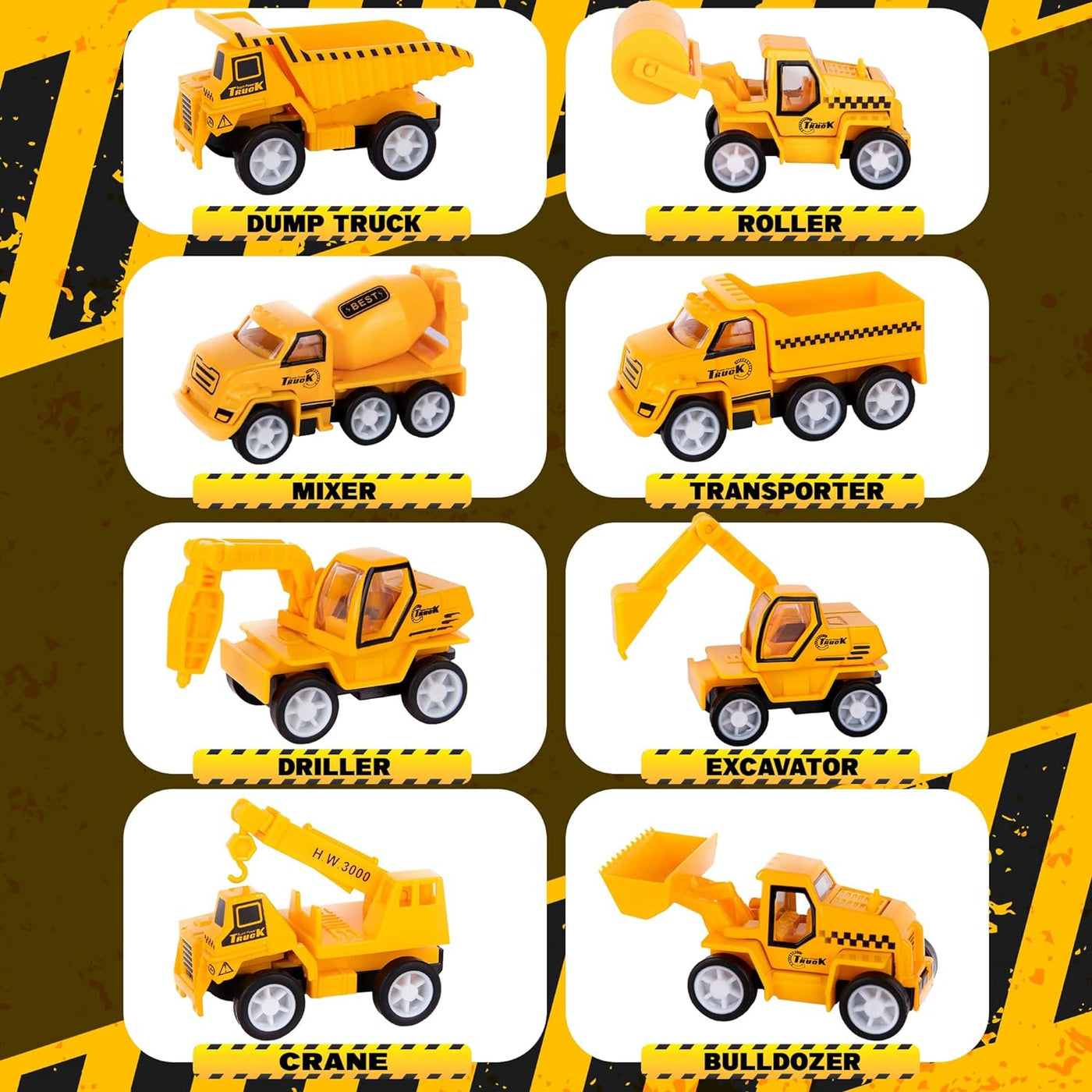 Pullback Mini Construction Vehicles for Kids, Construction Truck Toy Set, 8 Small Construction Trucks (2.5") with Pullback Mechanism, 8 Different Vehicles