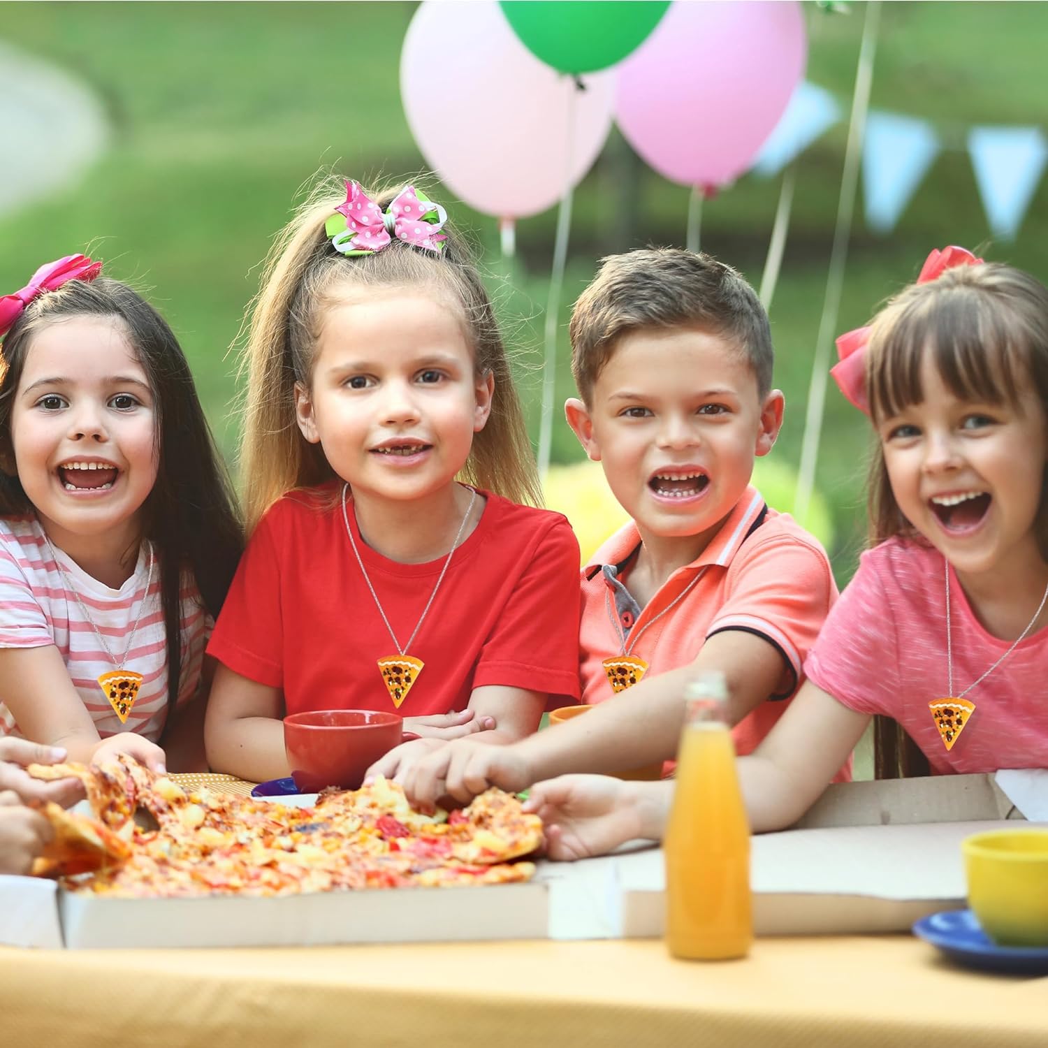 Pizza Slice Necklaces for Kids - Set of 12 - Best Friend Necklace Set with Adjustable Length