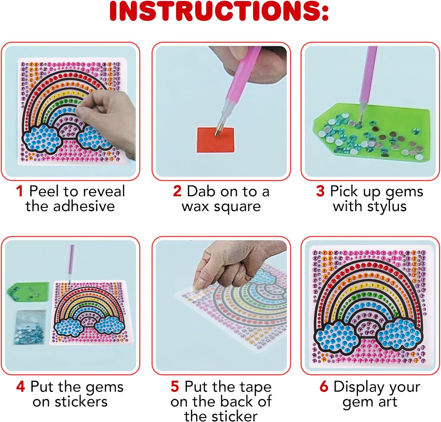 Window Art Kit for Kids - Creates 2 Gemstone Suncatchers -  Gems, Stylus Tools, Trays, Hanging Tape, and More