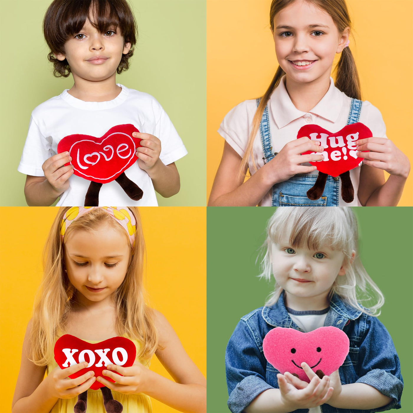 Set of 4 Small Valentines Plush Hearts - Cute Love Heart Plush Toys in Assorted Designs - Stuffed Love Heart Toy Set