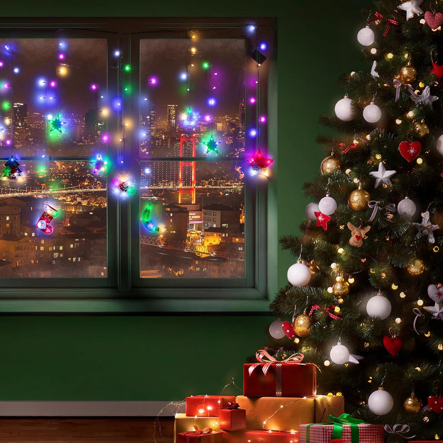 Window Christmas Lights - LED Christmas Curtain Lights with a Connecting Wire