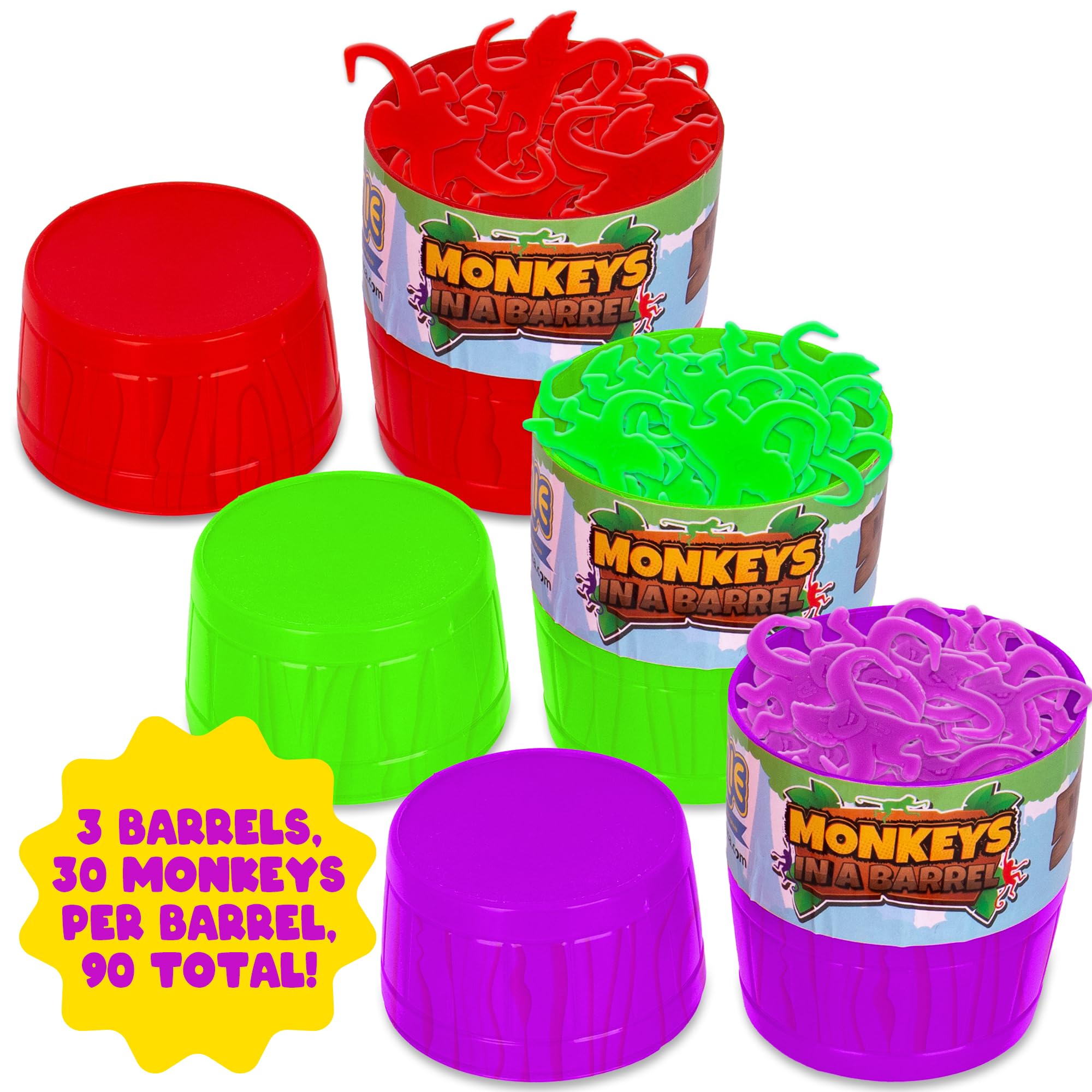 Barrel of Monkeys Game - 3 Barrels with 30 Monkeys Each - Monkeys in a Barrel Game for Family Night - Retro Games for Ages 6 7 8 9