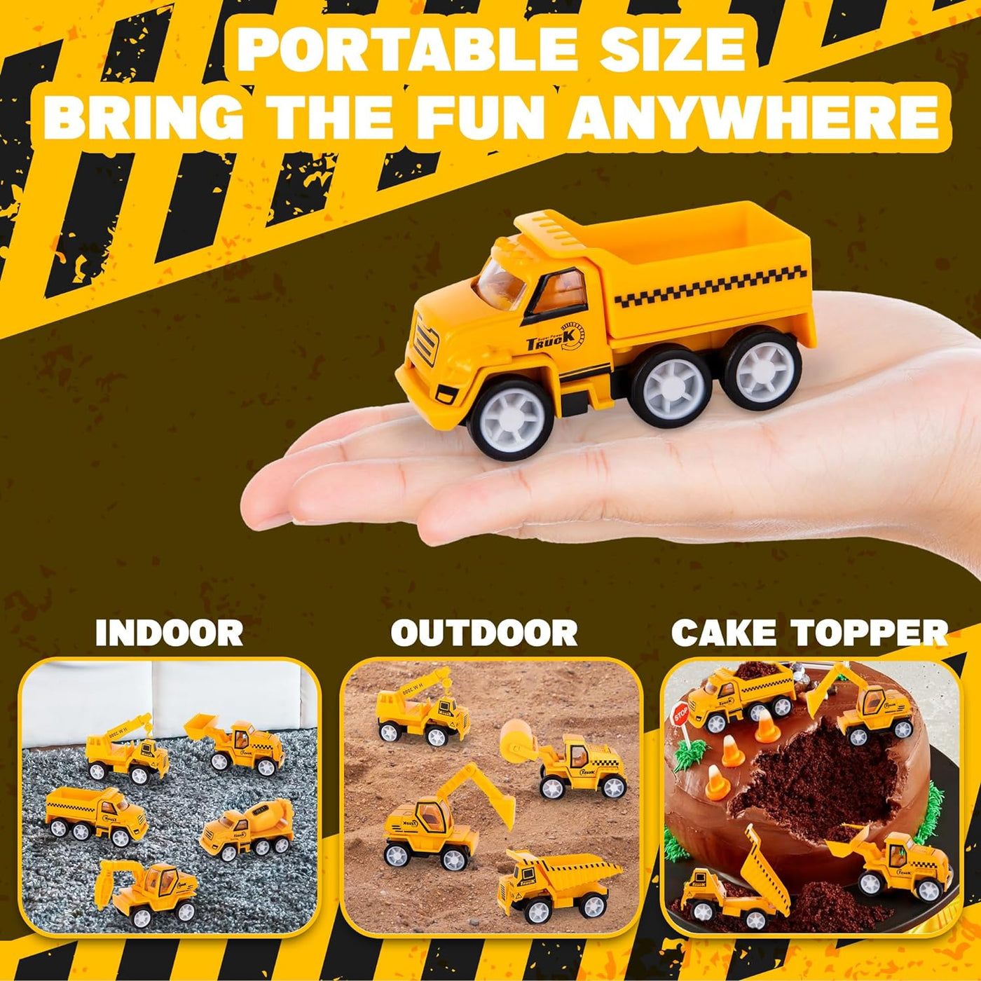 Pullback Mini Construction Vehicles for Kids, Construction Truck Toy Set, 8 Small Construction Trucks (2.5") with Pullback Mechanism, 8 Different Vehicles