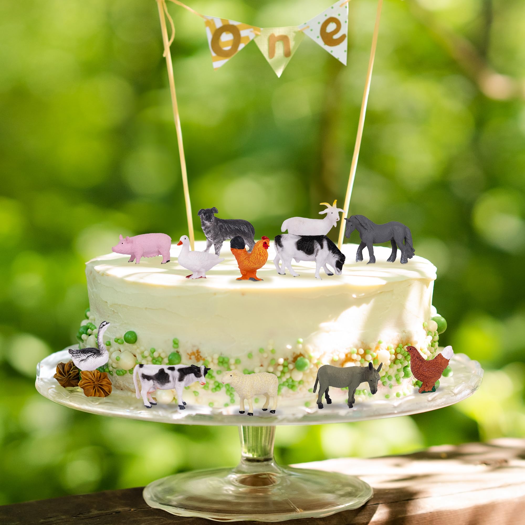 Farm Animal Figurines - Farm Animal Figures Set Includes 12 Pieces - 2 inch Barnyard Farm Animal Cake Toppers with a Lifelike Design