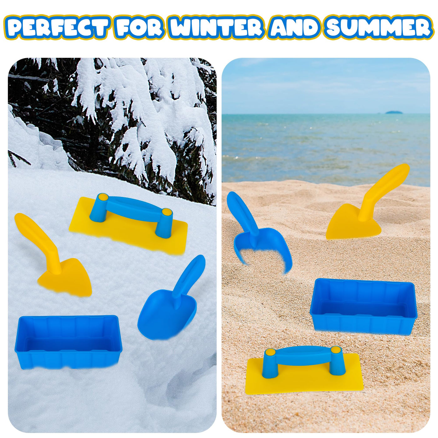 Snow Brick Maker for Kids - 4 Piece Snow Toy Set - Outdoor Snow Block Playset for Igloo Building with 2 Shovels, Snow Brick Mold, and Leveler