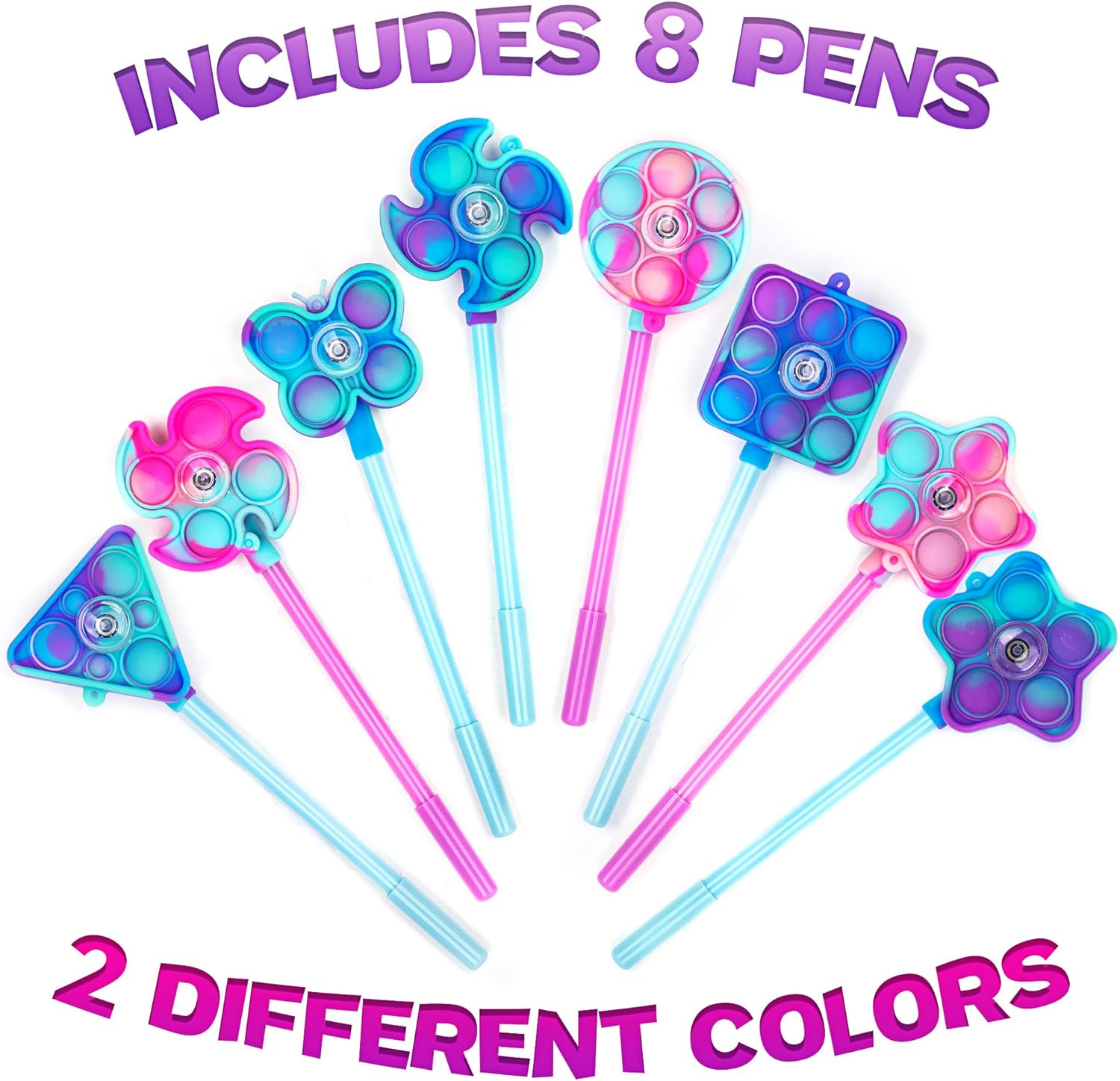 3 in 1 Windmill Popper Pens for Kids - Set of 8 - Pens, Pop It Fidget Toys, and Fidget Spinners Combined