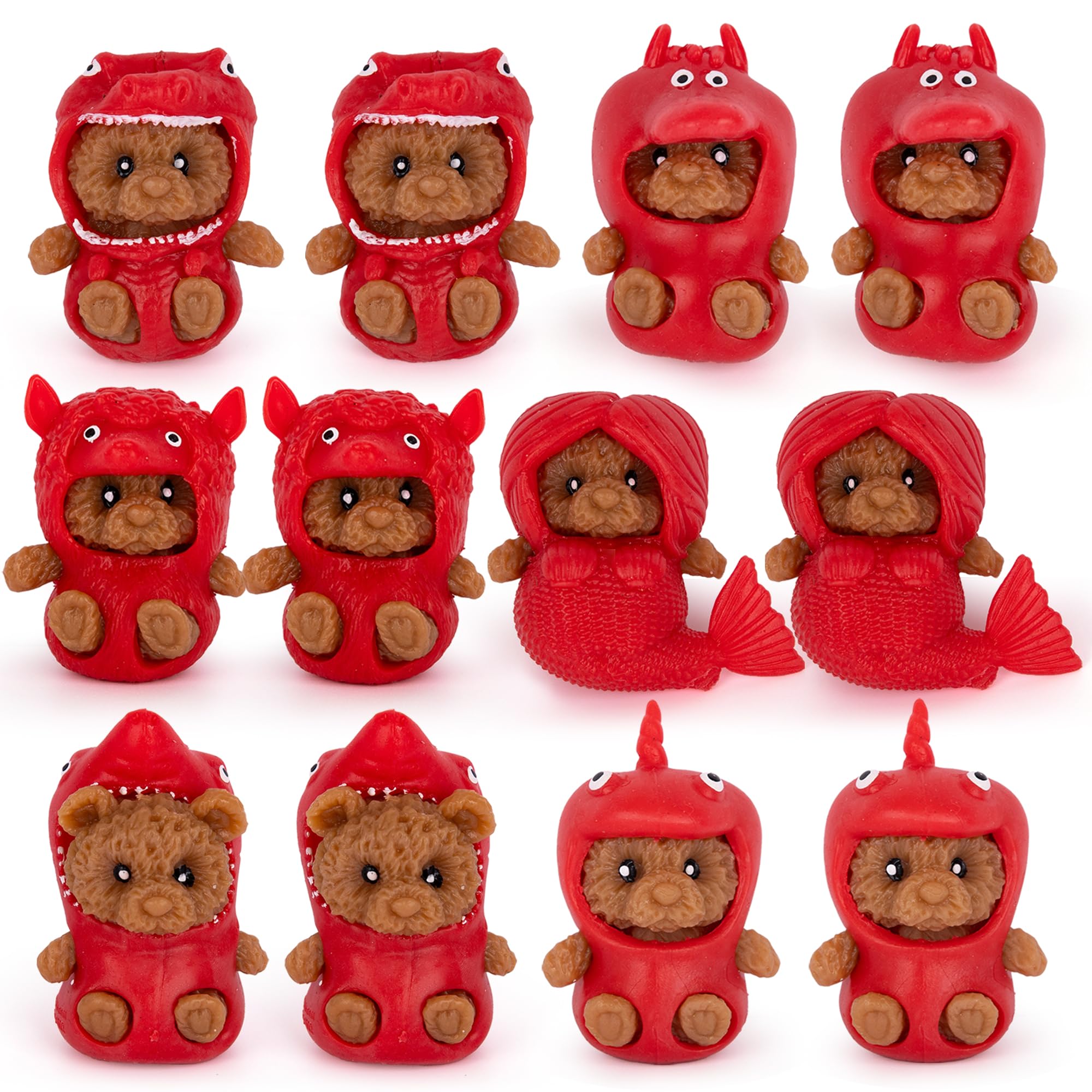 Mochi Squishy Toys in Animal Suits - Set of 12 Mini Bear Squishies - Mini Teddy Bear with Removable Rubber Suits