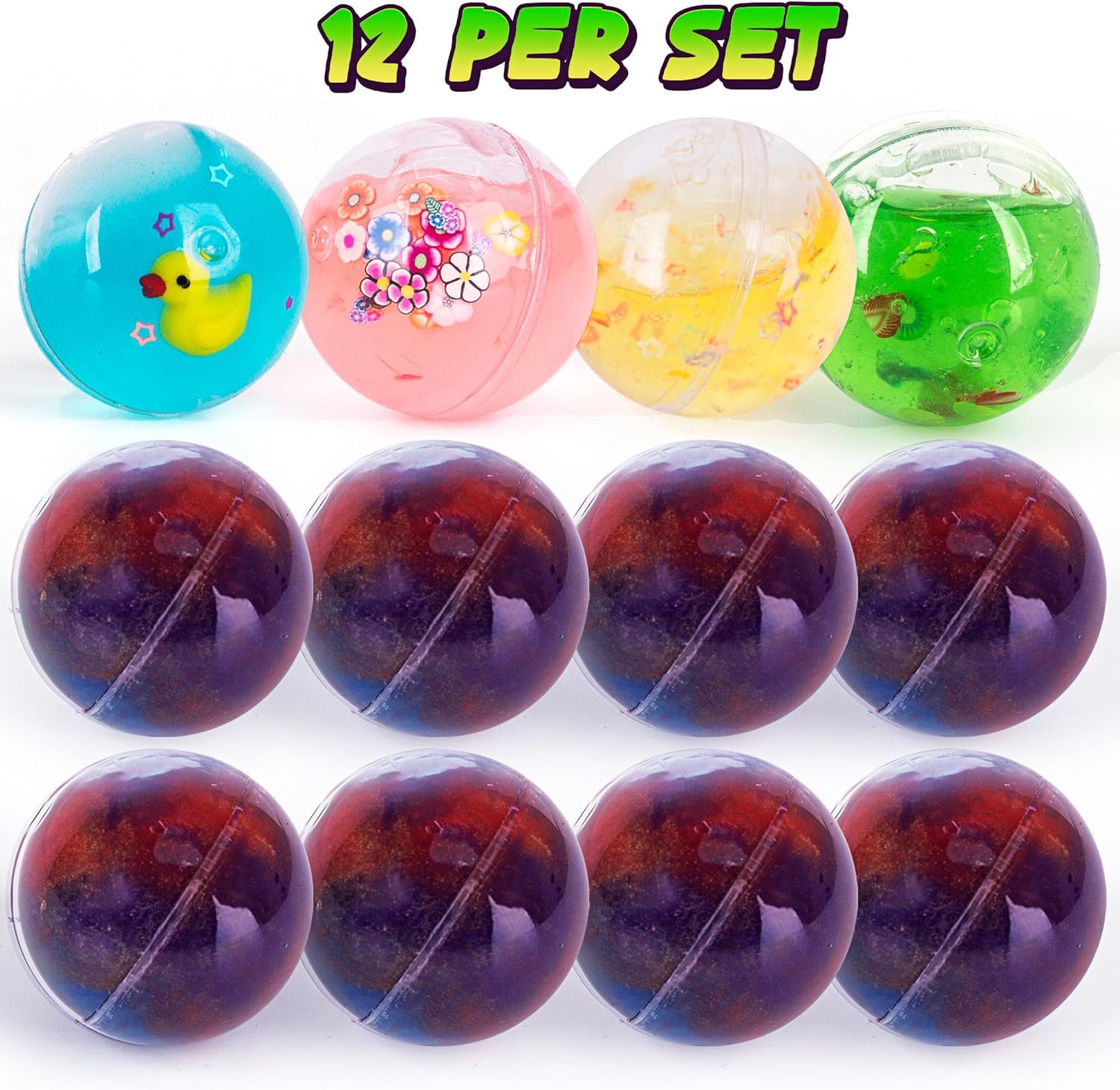 Galaxy Slime Toys for Kids, Set of 12 Slime Party Favors for Kids - Includes 8 Galaxy and 4 Clear Slime Balls with Charms Inside