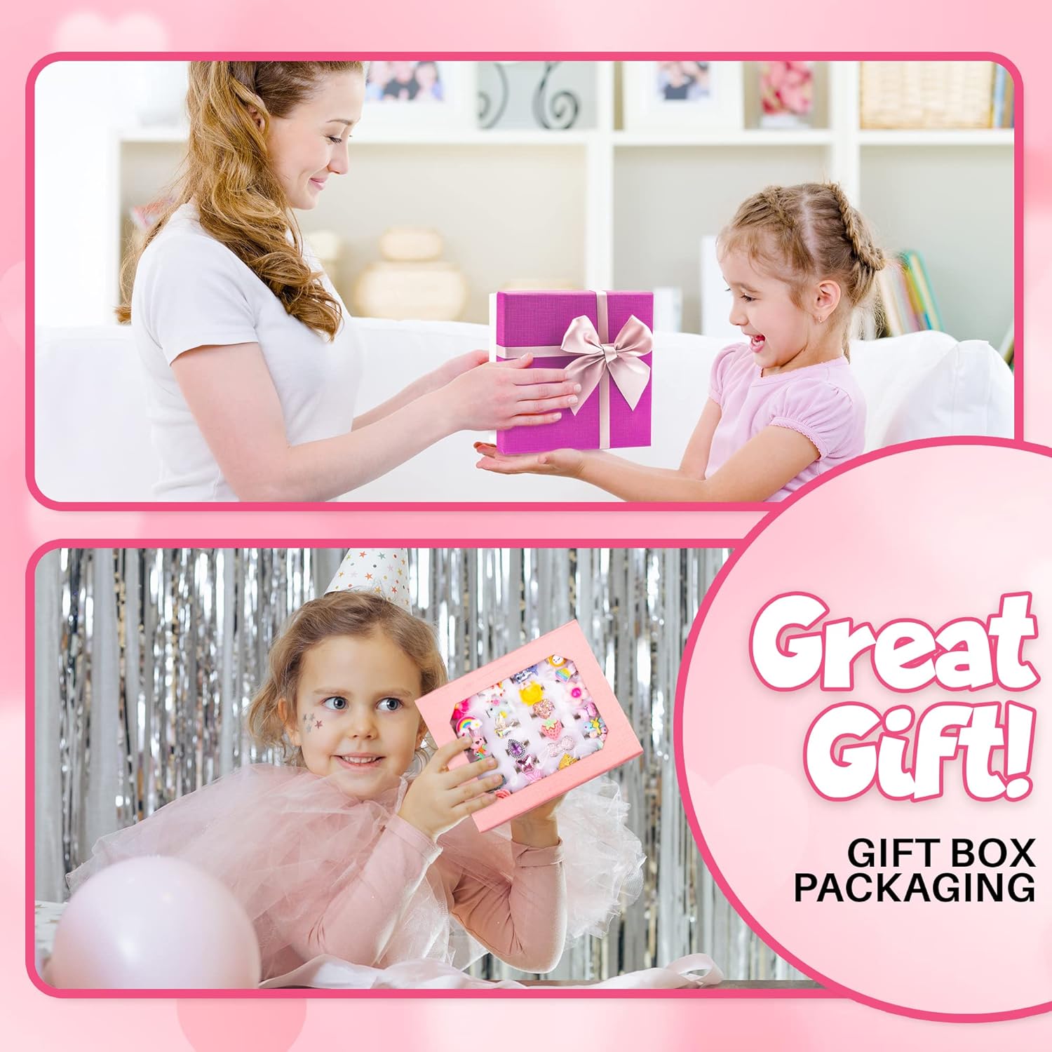 Little Girls Jewelry Rings in Gift Box, Set of 24 Cute Rings, Lovely Rings for Little Girls