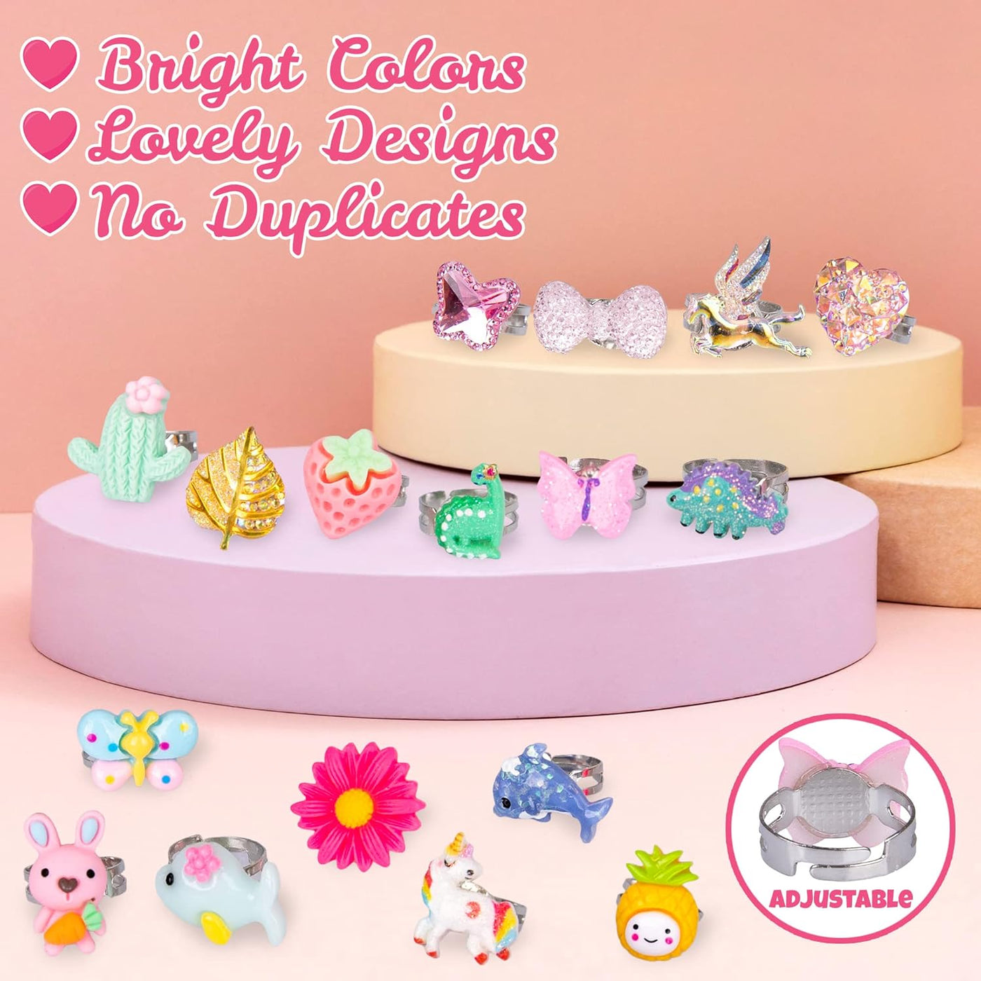 Little Girls Jewelry Rings in Gift Box, Set of 24 Cute Rings, Lovely Rings for Little Girls