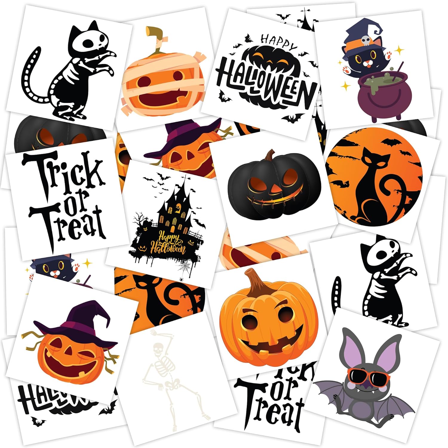 Halloween Glow in the Dark Temporary Tattoos, Set of 144, Temporary Tats for Kids in 12 Spooky Designs, Easy to Apply & Remove