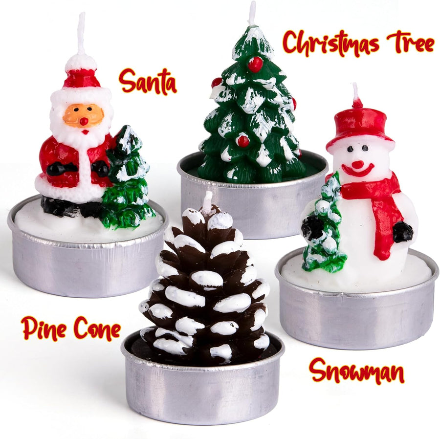 Bulk Christmas Candle Set - Includes 12 Christmas Tealight Candles in Festive Designs