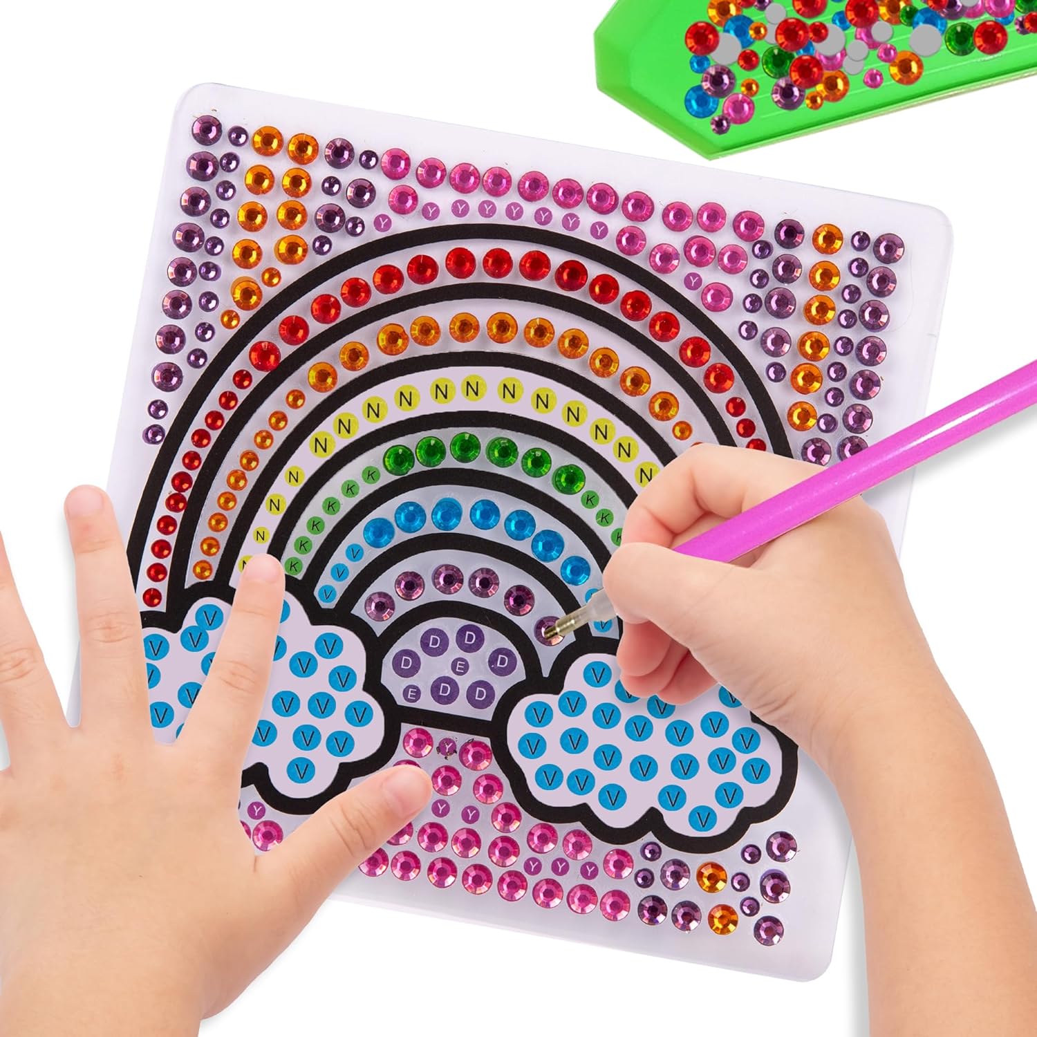 Window Art Kit for Kids - Creates 2 Gemstone Suncatchers -  Gems, Stylus Tools, Trays, Hanging Tape, and More