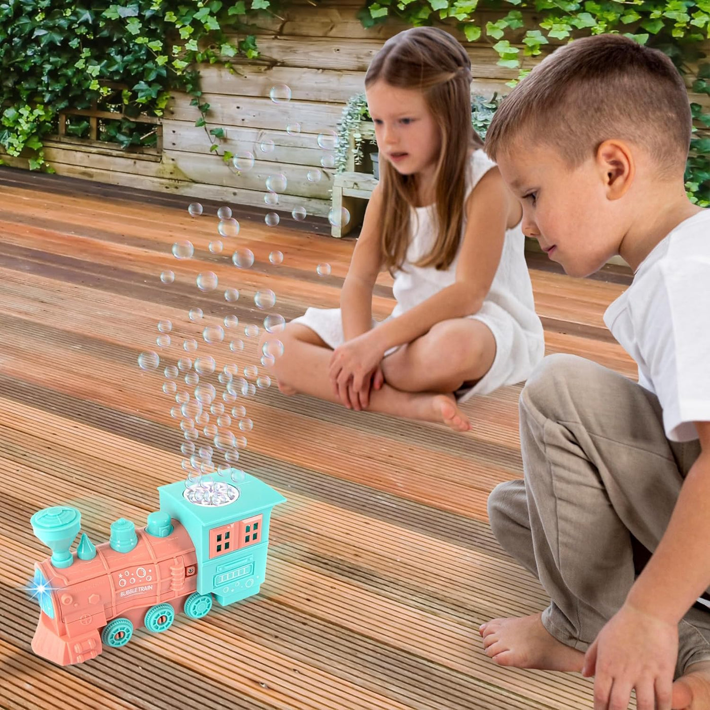 ArtCreativity Bubble Blowing Toy Train with Lights, Includes 2 Bottles Bubble Solution, Friction Powered LED Toy Train for Boys & Girls
