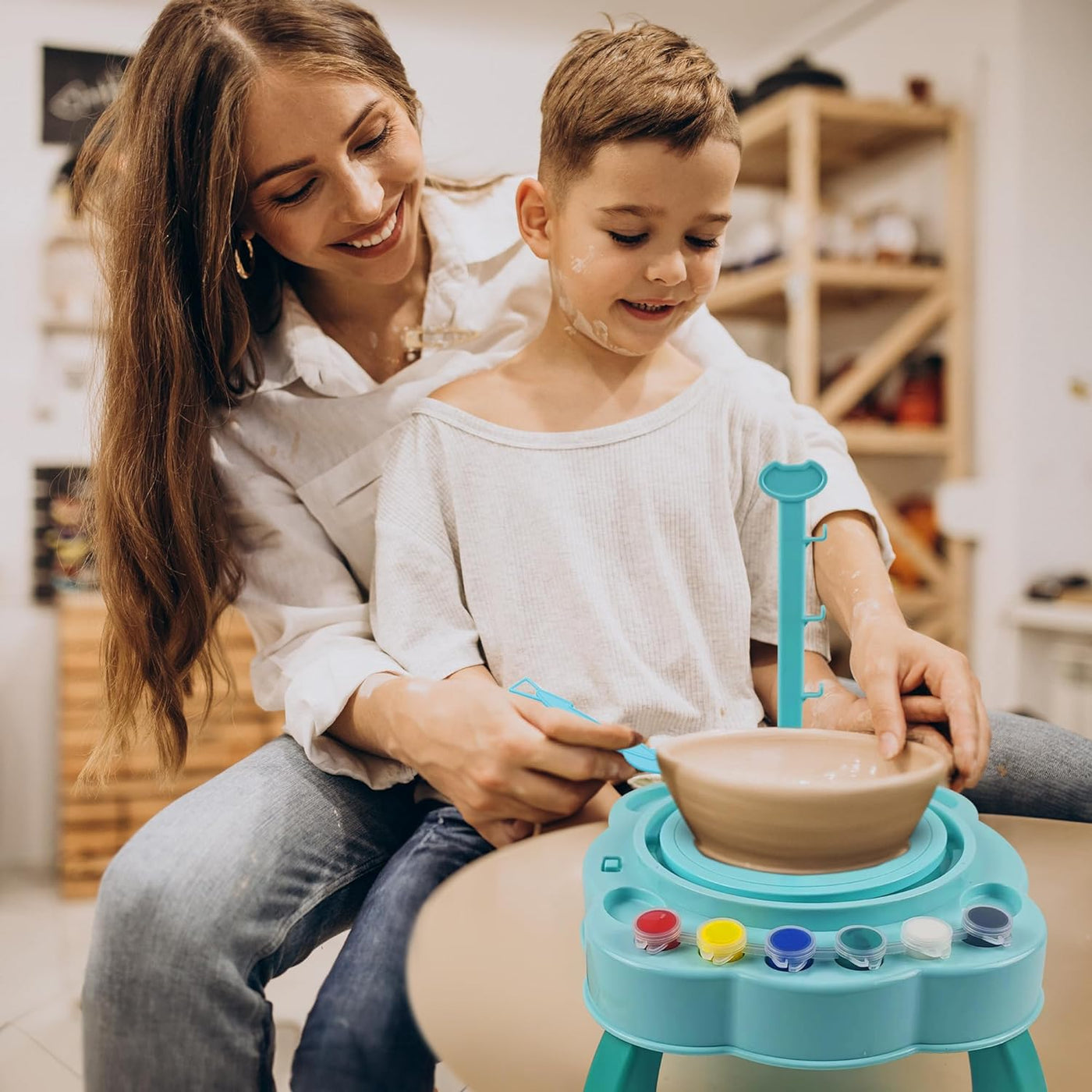 Pottery Kit for Kids - Complete Kids Pottery Wheel Kit with Electric Wheel, Paint, Modeling Clay, & Tools