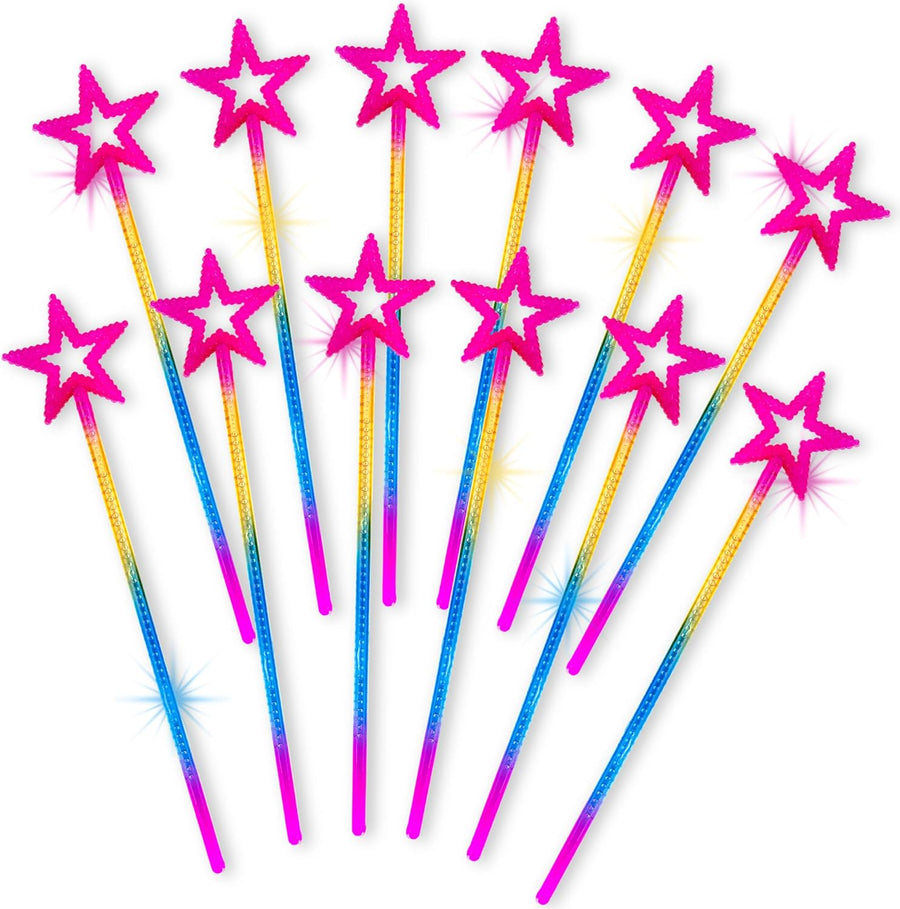 Fairy Wands for Girls - Set of 12 Princess Wands- Beaded Star Wands for Kids with Rainbow Colors - For Ages 3 and Up