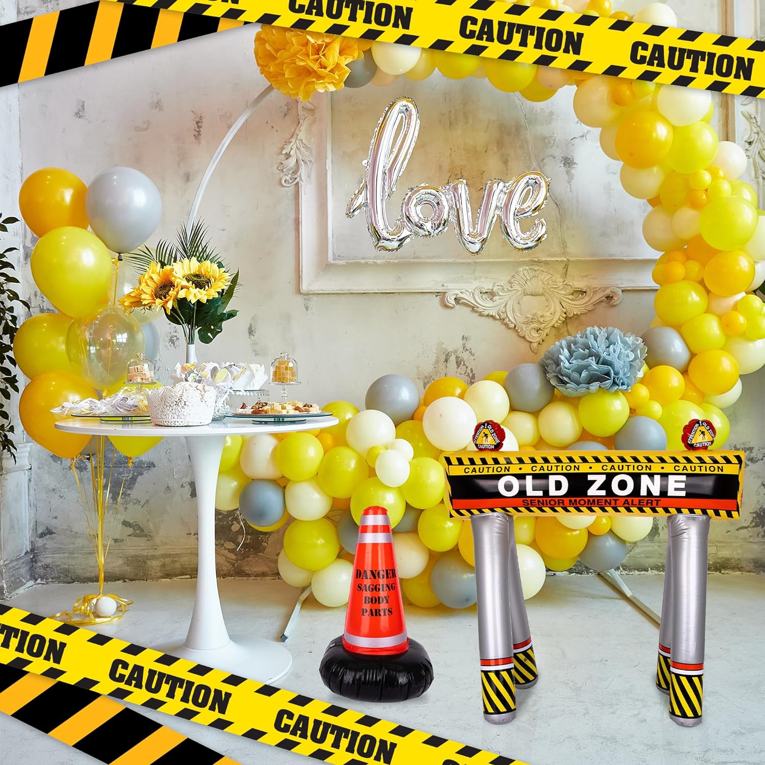 Old Zone Inflatables Over The Hill Birthday Decorations, Set Includes Barricade & Construction