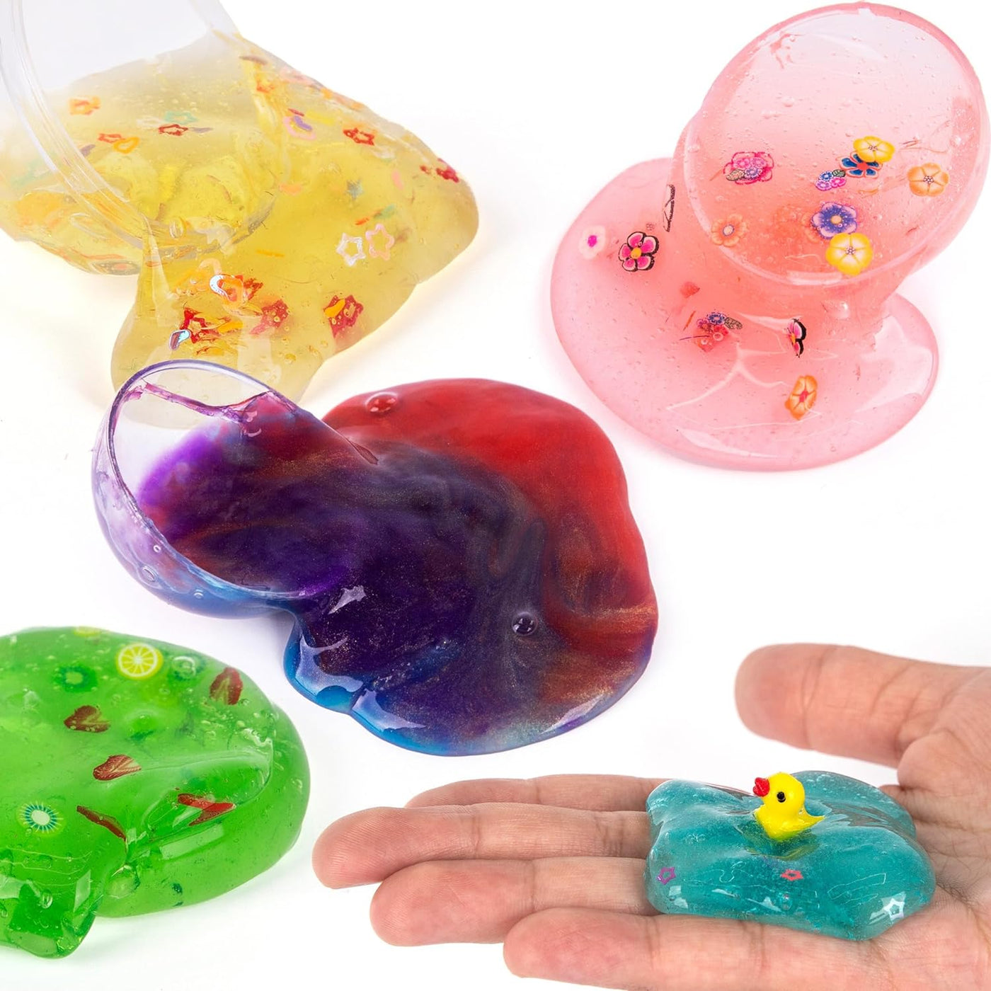 Galaxy Slime Toys for Kids, Set of 12 Slime Party Favors for Kids - Includes 8 Galaxy and 4 Clear Slime Balls with Charms Inside