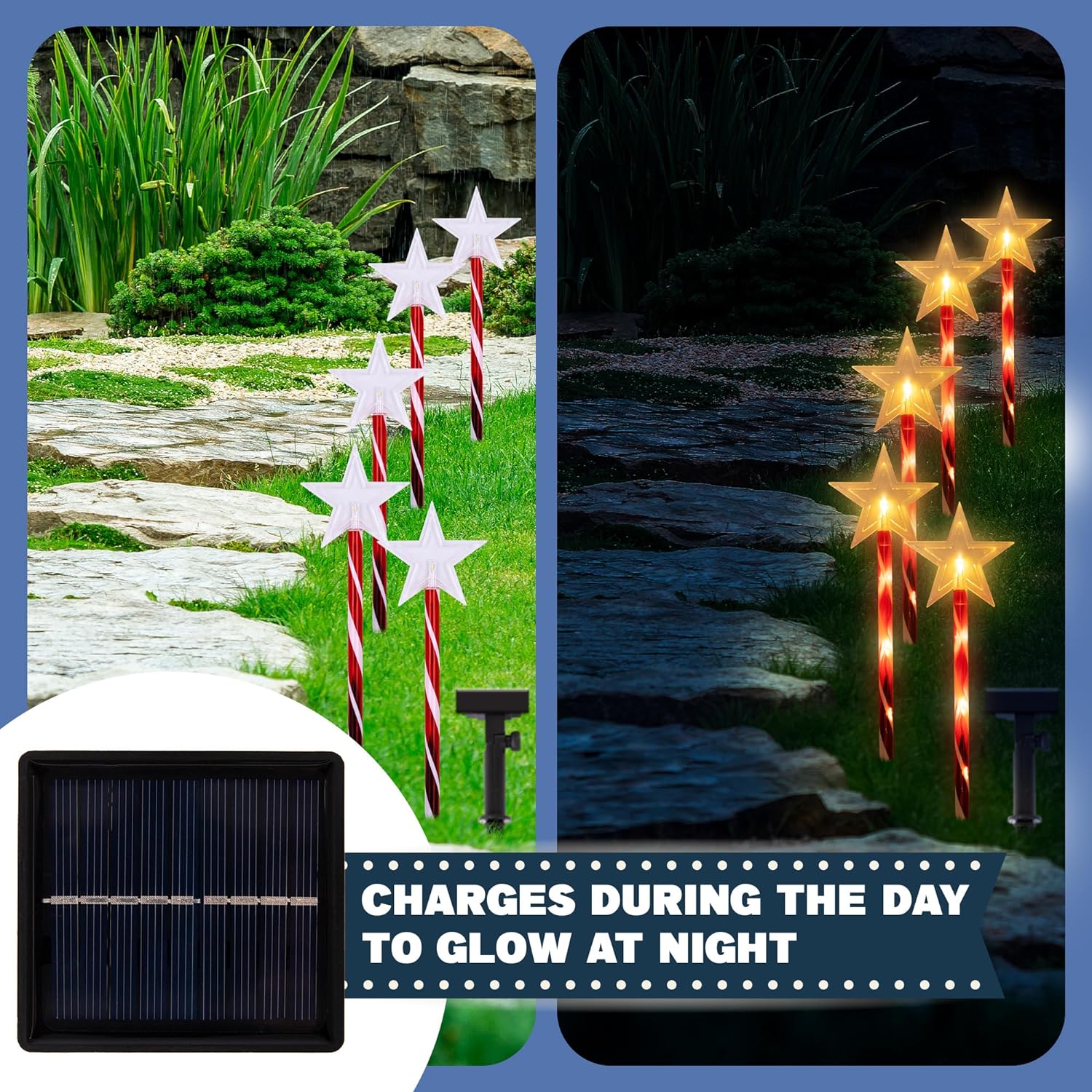 Outdoor Christmas Solar Lights (Set of 5), Christmas Path Lights with 8 LED Modes & Candy Cane Design