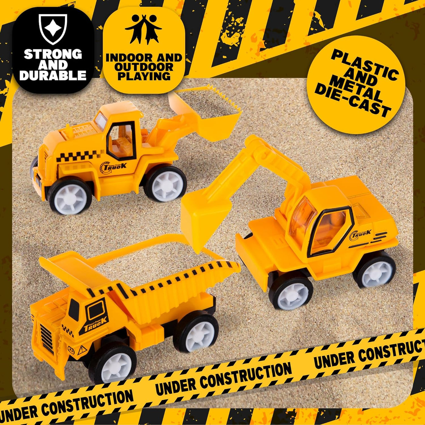 Pullback Mini Construction Vehicles for Kids, Construction Truck Toy Set, 8 Small Construction Trucks (2.5") with Pullback Mechanism, 8 Different Vehicles