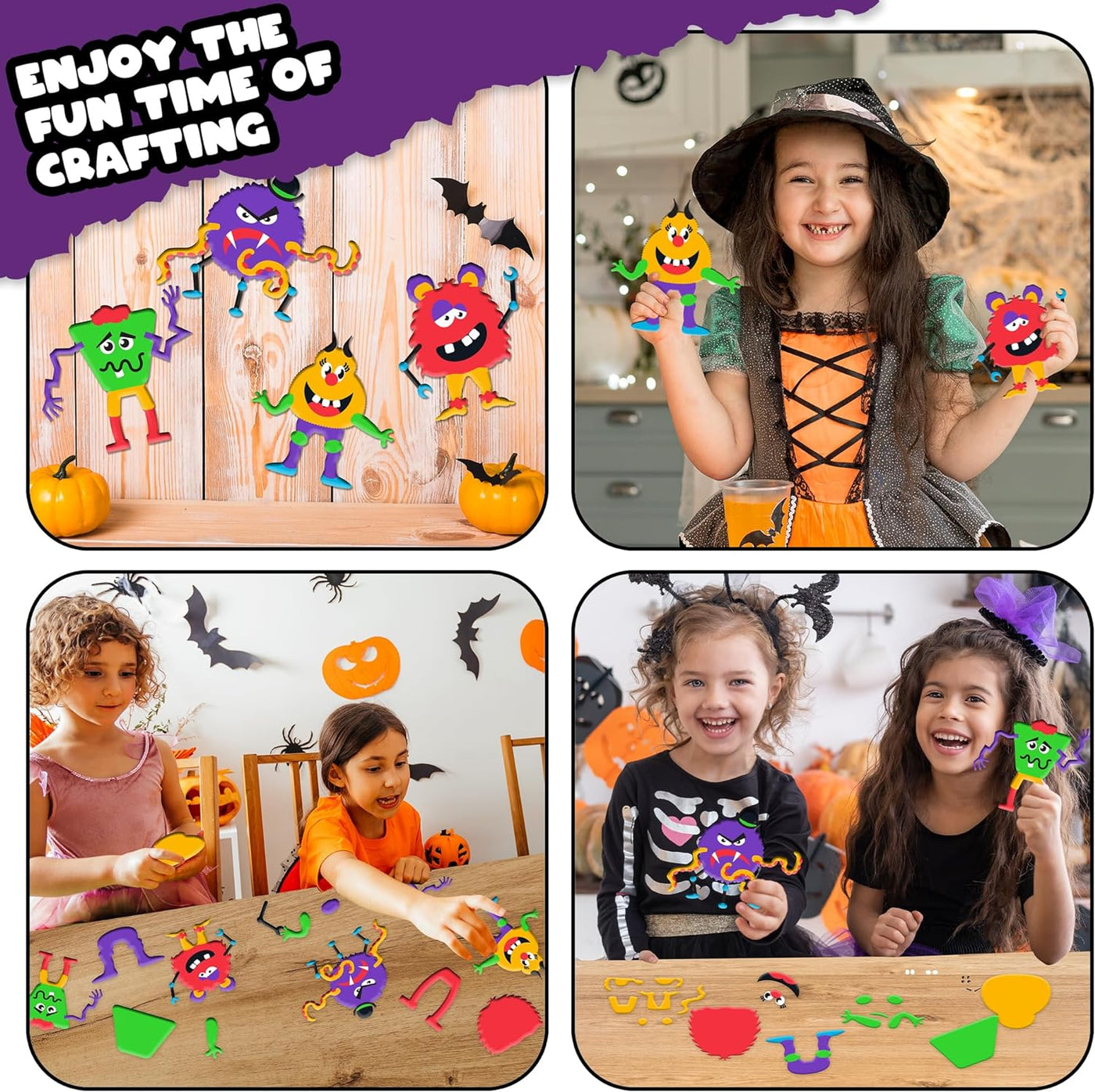 DIY Halloween Foam Monster Craft Kit - 12 Sets - Mess-Free Halloween Craft Kits