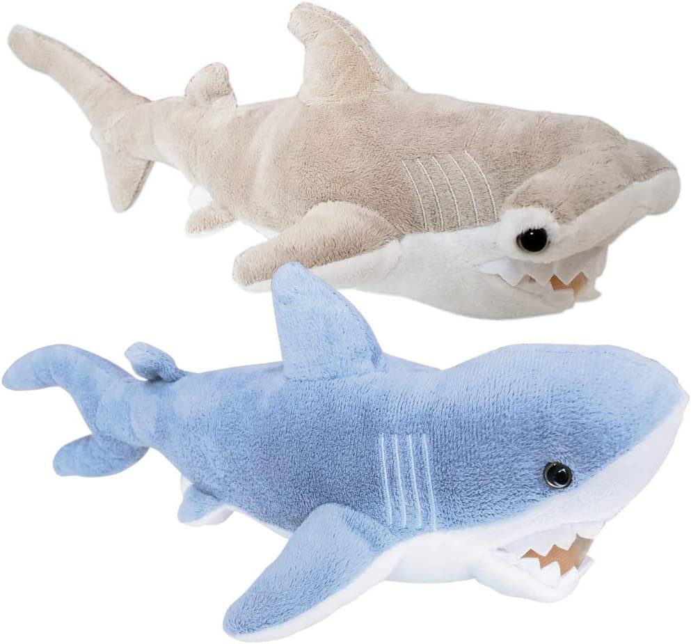 Cozy Plush Shark Set, 15" Soft and Cuddly Mako and Hammerhead Stuffed Animals for Kids, Cute Nursery Décor, Best Gift for Baby Shower, Boys, Girls, Toddler