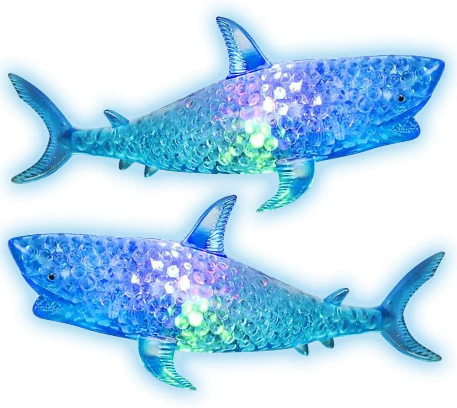 Light Up Squeezy Bead Sharks, Set of 2, Flashing Squeezing Stress Relief Toys Filled with Water Beads, Calming Sensory Toys for Autism, ADHD, Fun Underwater Party Favors for Kids