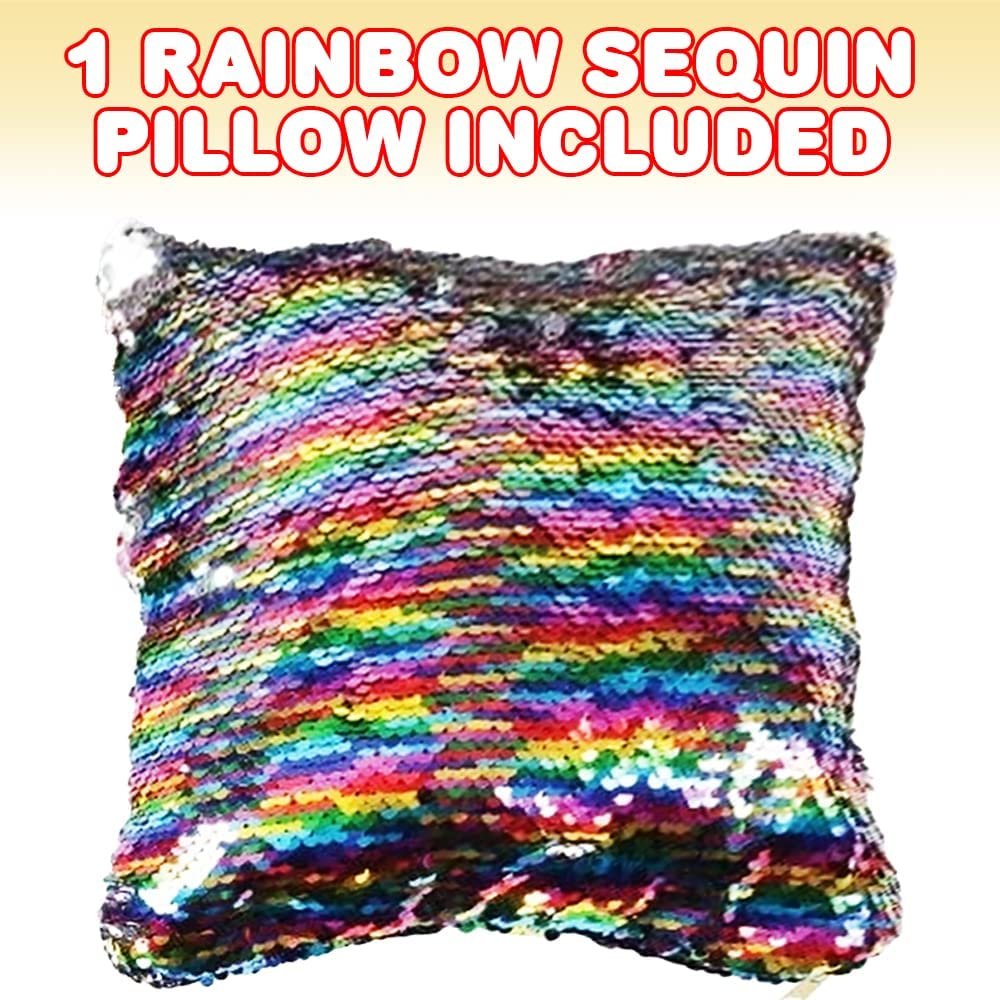 Rainbow Sequin Pillow, 1 Piece, Flip Sequin Pillow with a Multi-Colored Design, Unique Throw Pillow, 10" Sides