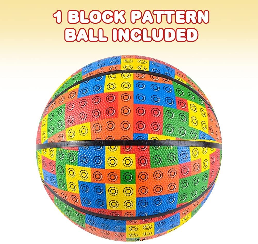 Block Pattern Regulation Basketball for Kids, Bouncy Rubber Kick Ball for Backyard, Park, & Beach Outdoor Fun, Beautiful Colors, Durable Outside Toys for Boys & Girls - Sold Deflated