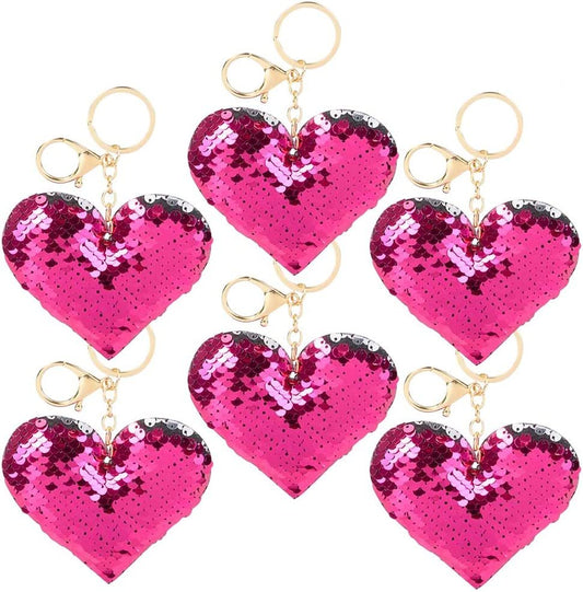 ArtCreativity Flip Sequin Heart Keychain, Pack of 12, Double-Sided Heart Shape Key Chain Charms for Backpacks, Purses, Luggage, Birthday Party Favors for Kids, Great Valentines Day Gift