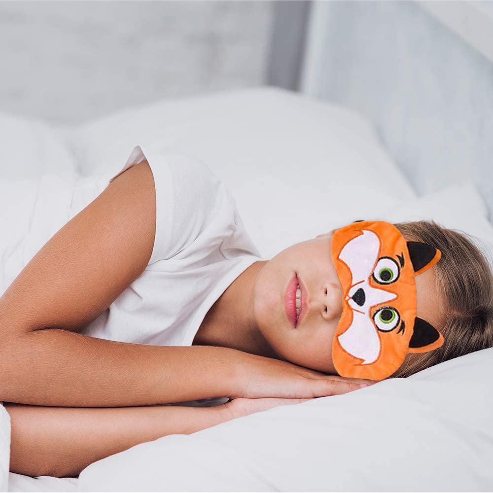 Plush Animals Sleeping Masks for Kids, Set of 4, Super Cute Eye Masks for Girls and Boys, Zoo Party Favors, Slumber Party Supplies, Soft and Breathable Sleeping Masks for Children