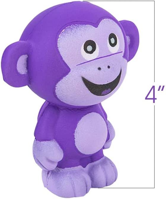 Squish Monkey, Set of 4, Scented Slow Rising Stress Relief Toys for Kids, Squeezable Monkey Birthday Party Favors and Goodie Bag Fillers, 4 Cute Colors