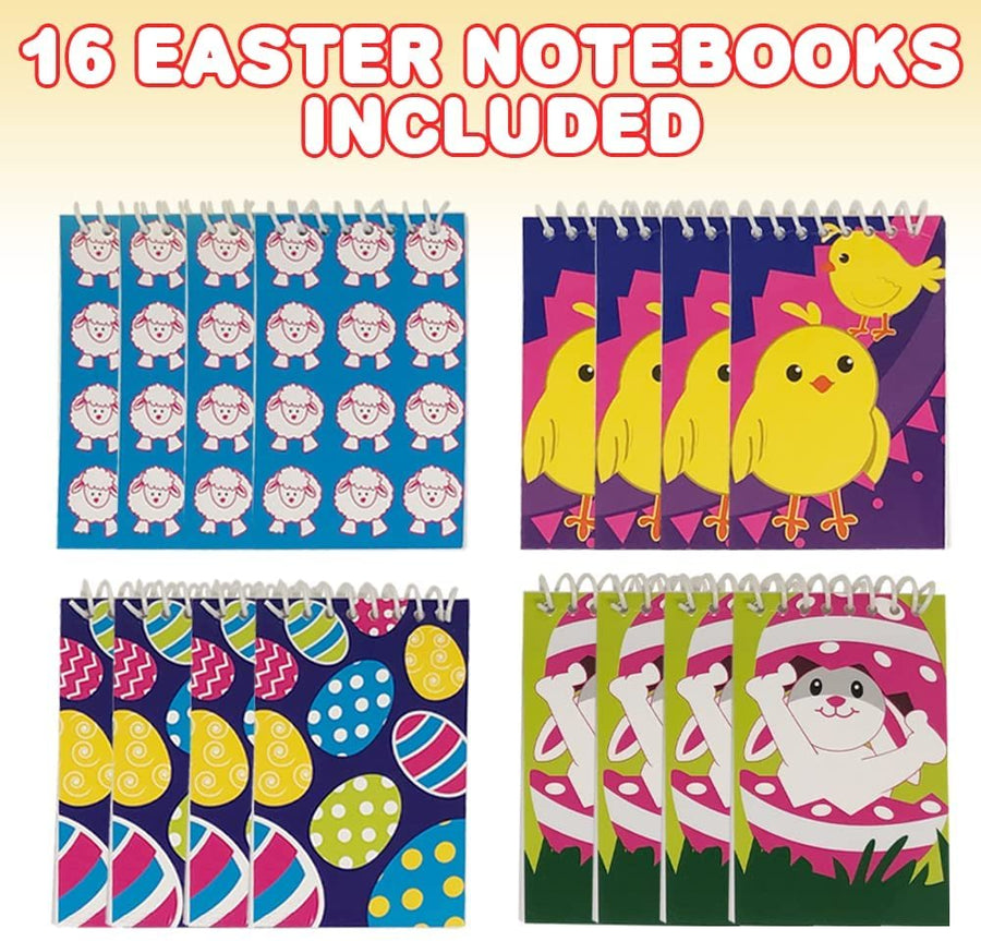 Mini Easter Notepads for Kids, Set of 16, Spiral Bound Notepads with Easter Designs, Easter Basket Stuffers, Goodie Bag Fillers, and Classroom Prizes for Kids, 3.5 x 2.25"es