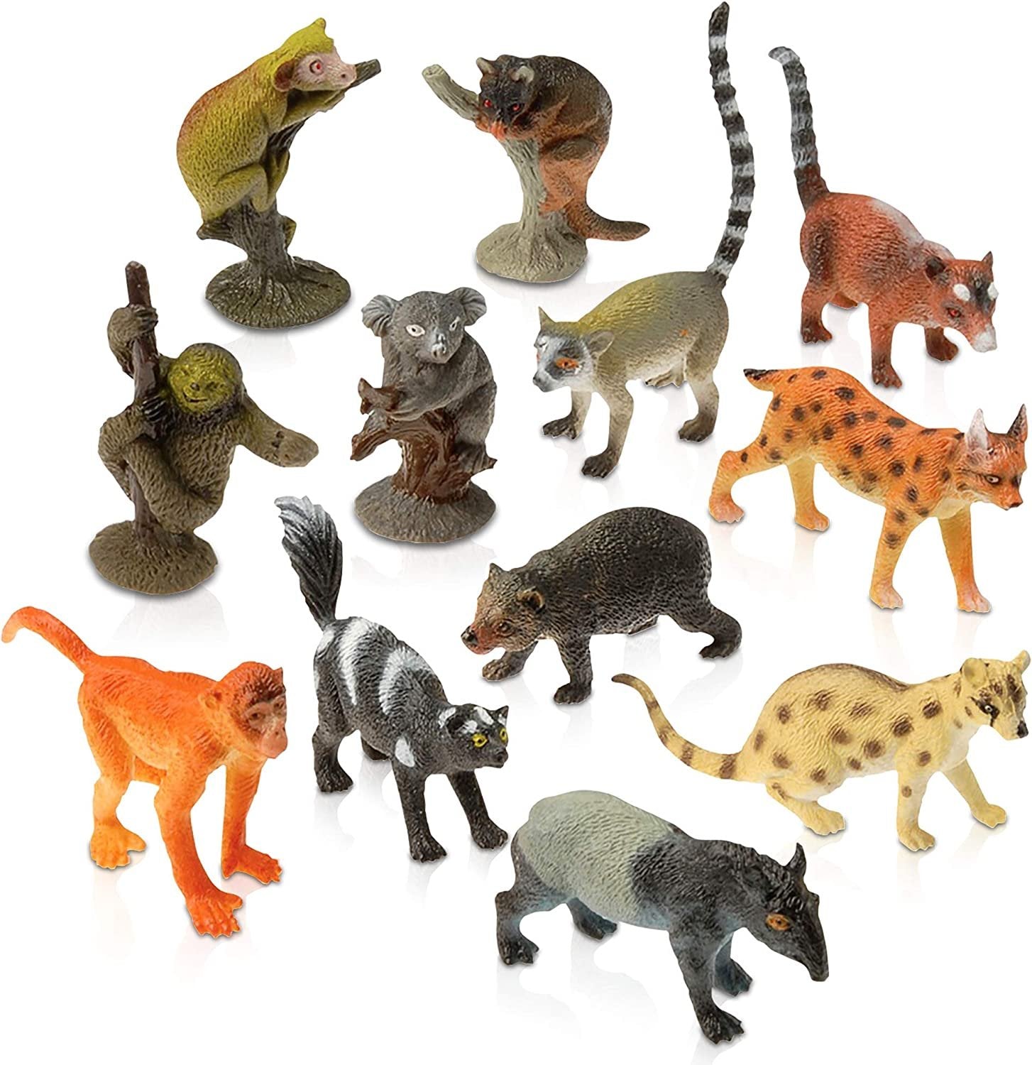 Rainforest Figurines Toys Set - 12 Pack - Mini Plastic Jungle Rain Forest Figures for Kids and Toddlers - Birthday Party Favors, Giveaways, Goody Bag Fillers, for Boys and Girls