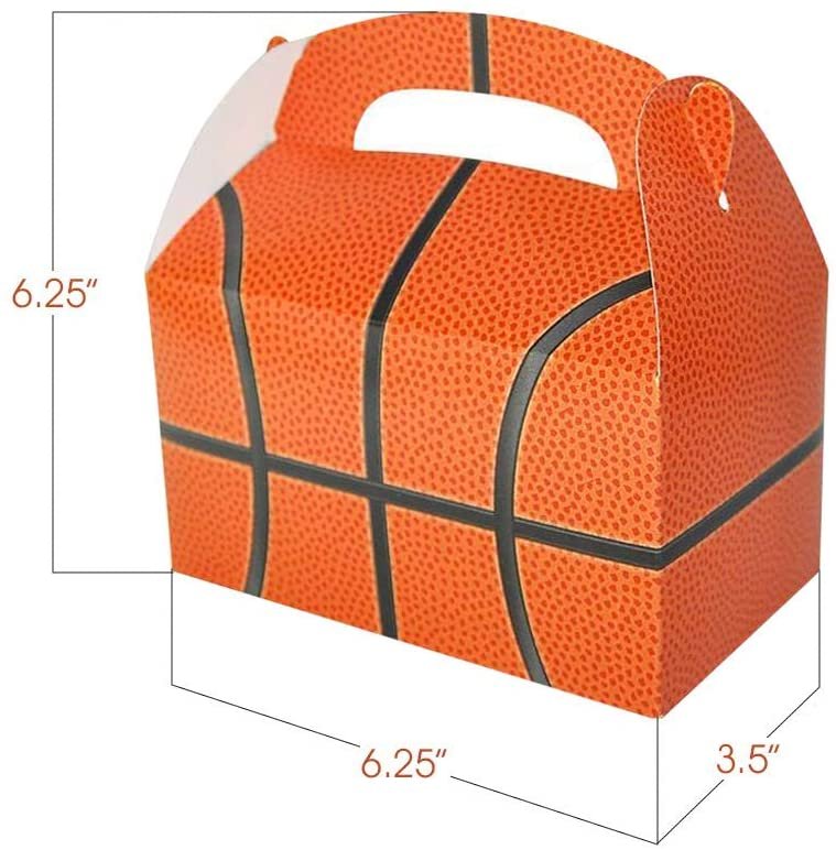 Basketball Treat Boxes for Candy, Cookies and Sports Themed Party Favors - Pack of 12 Cookie Boxes, Cute Team Favor Cardboard Boxes with Handles for Birthday Party Favors, Holiday Goodies