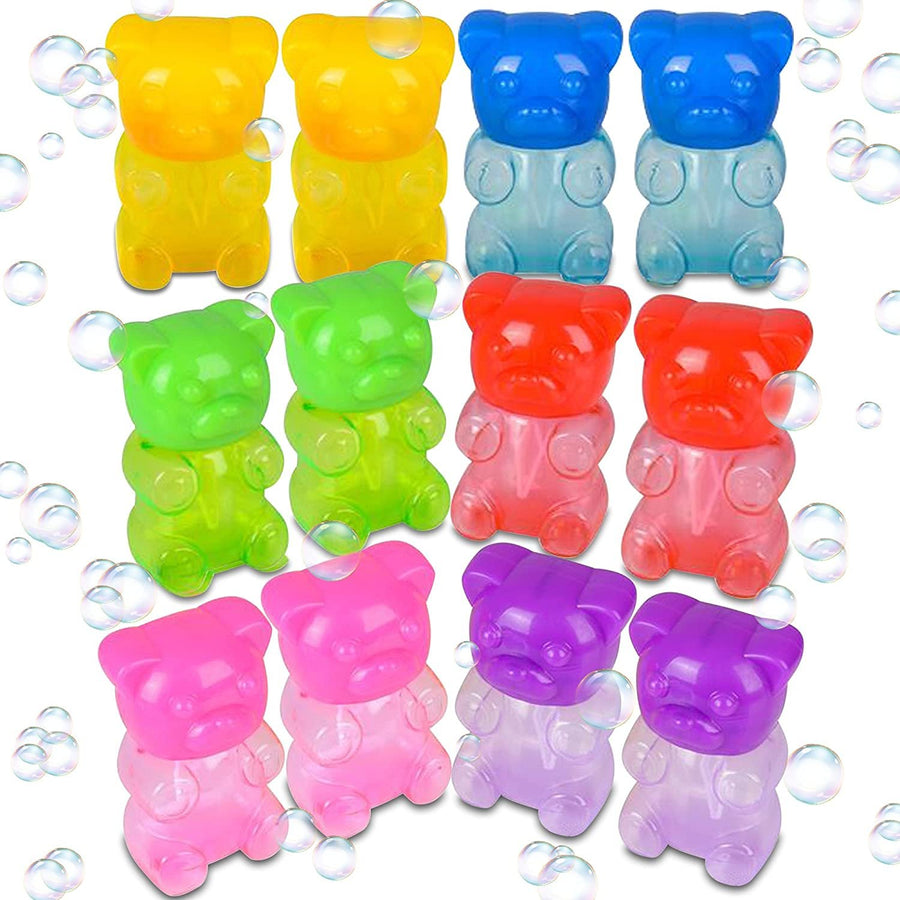 Gummy Bear Bubble Blowing Wands for Kids - Set of 12 - 3.5" Cute and Colorful Bubbles Blower Toys - Bubble Fluid Included - Great Birthday Party Favors Gift Idea for Boys and Girls