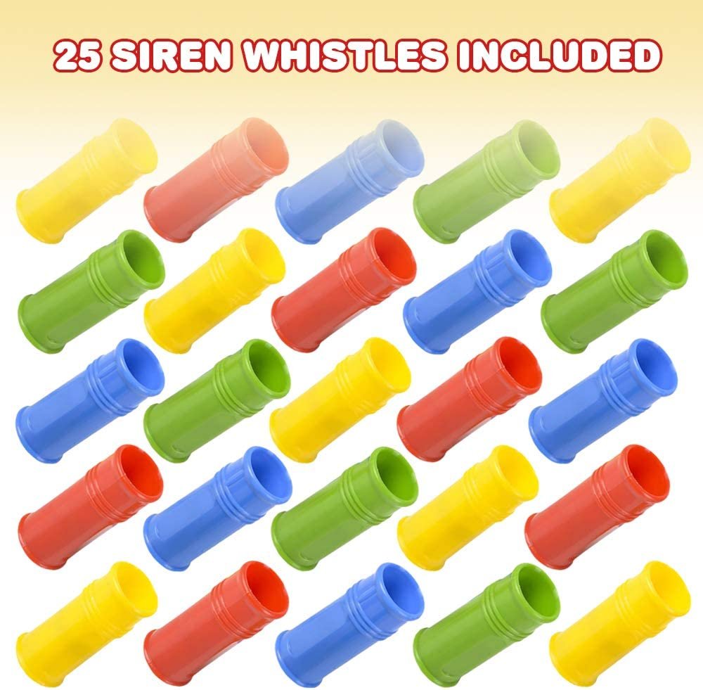 ArtCreativity Siren Whistles for Kids - Pack of 25, Durable Plastic Siren Noise Maker Party Whistles, Bright Assorted Colors, Birthday Party Favors, Goodie Bag Fillers, Treasure Box Prizes