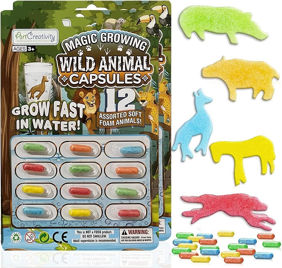 ArtCreativity Magic Growing Animal Capsules, Grow in Water, 2 Packs with 12 Expanding Animal Capsules Each, Cute Color Variety, Kids’ Birthday Party Favors, Contest Prize or Gift Idea