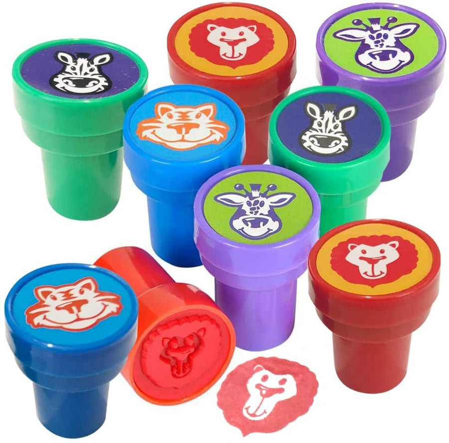 Zoo Animal Stampers for Kids, Set of 24, Assorted Pre-Inked Stampers, Animal Birthday Party Favors, Goodie Bag Fillers, Arts n Crafts Supplies Assignment Stamps for Teachers