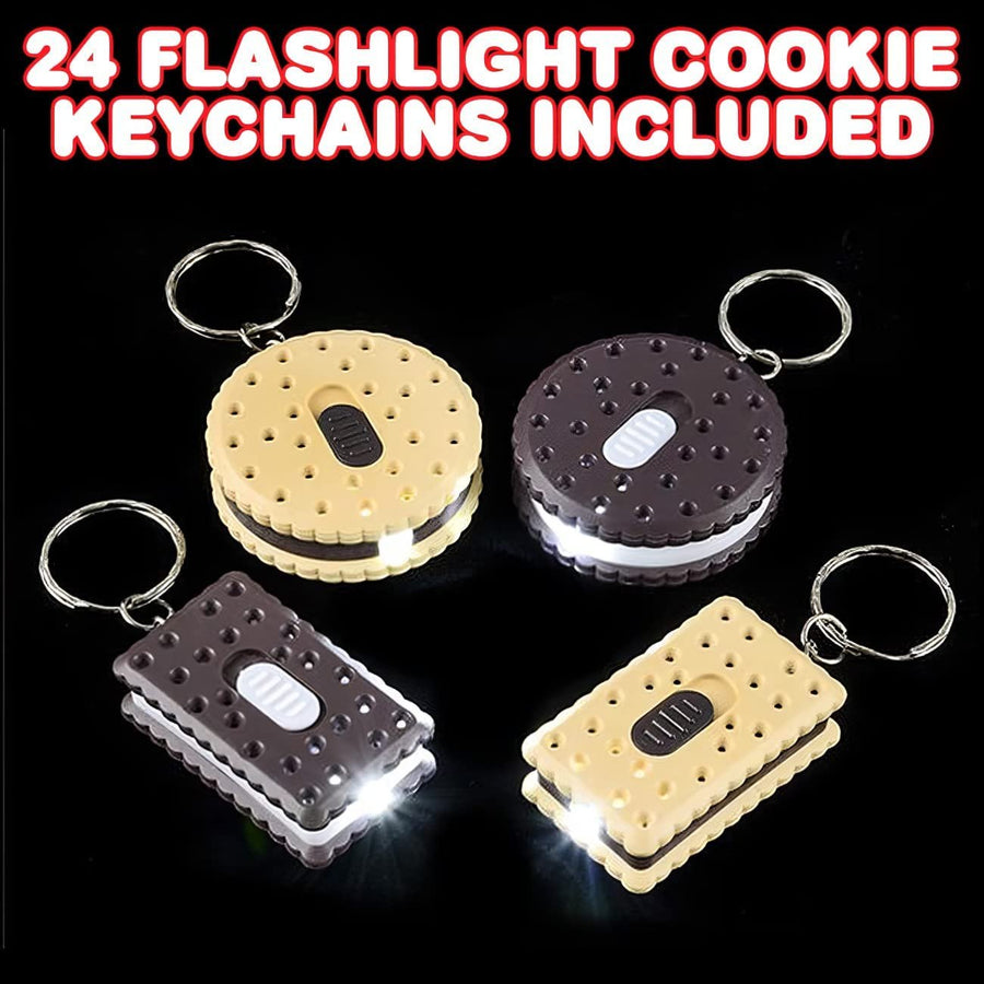 Sandwich Cookie Flashlight Keychains, Pack of 24, LED Key Chains in Assorted Cookie Replicas, Durable Plastic Keyholders, Birthday Party Favors, Goodie Bag Fillers for Kids