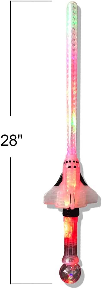 Light-Up Space Shuttle Wand, Set of 2, LED Astronaut Wands for Kids with 3 Light Up Modes, Cool Space Toys for Boys and Girls, Astronaut Costume Accessories, 28"es Long
