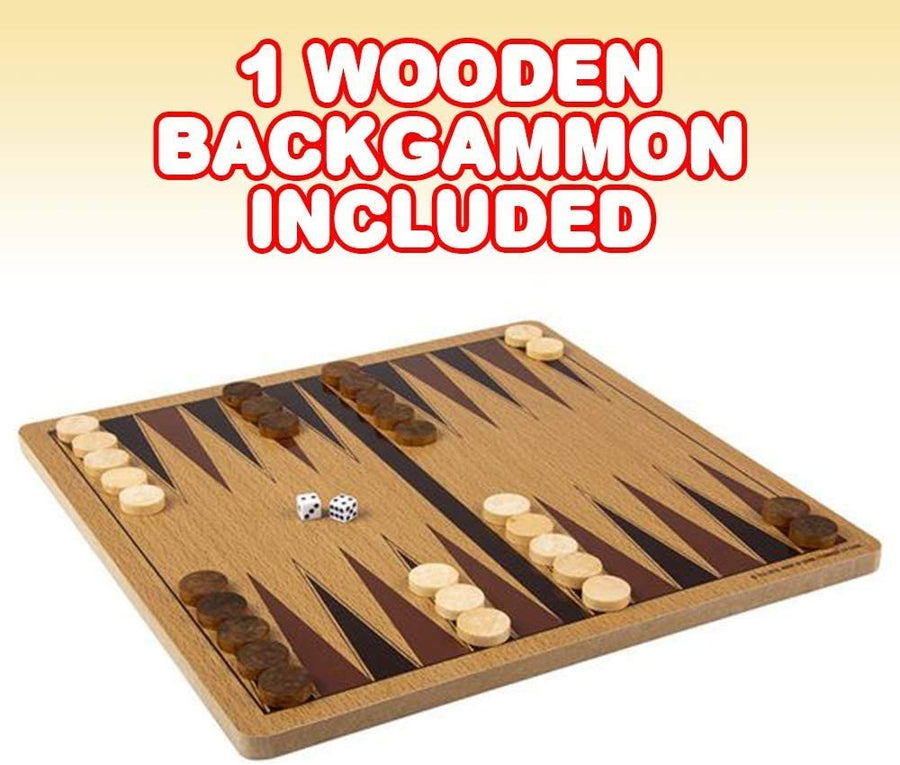 Gamie Wooden Backgammon Board Game Set, Includes Wood Board, 30 Game Pieces, and 2 Mini Dice, Classic Family Night Strategy Game, Great Gift for Kids and Adults