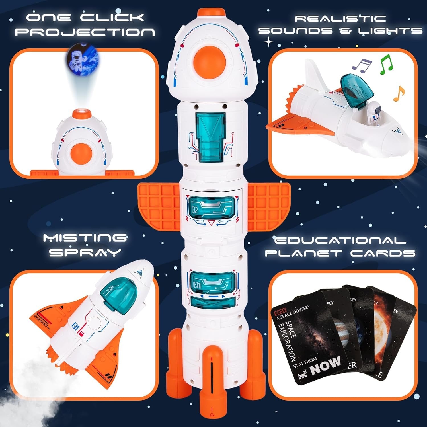 Outer Space Toy Playset with Planet Projection, Lights and Sounds, Mist Spray