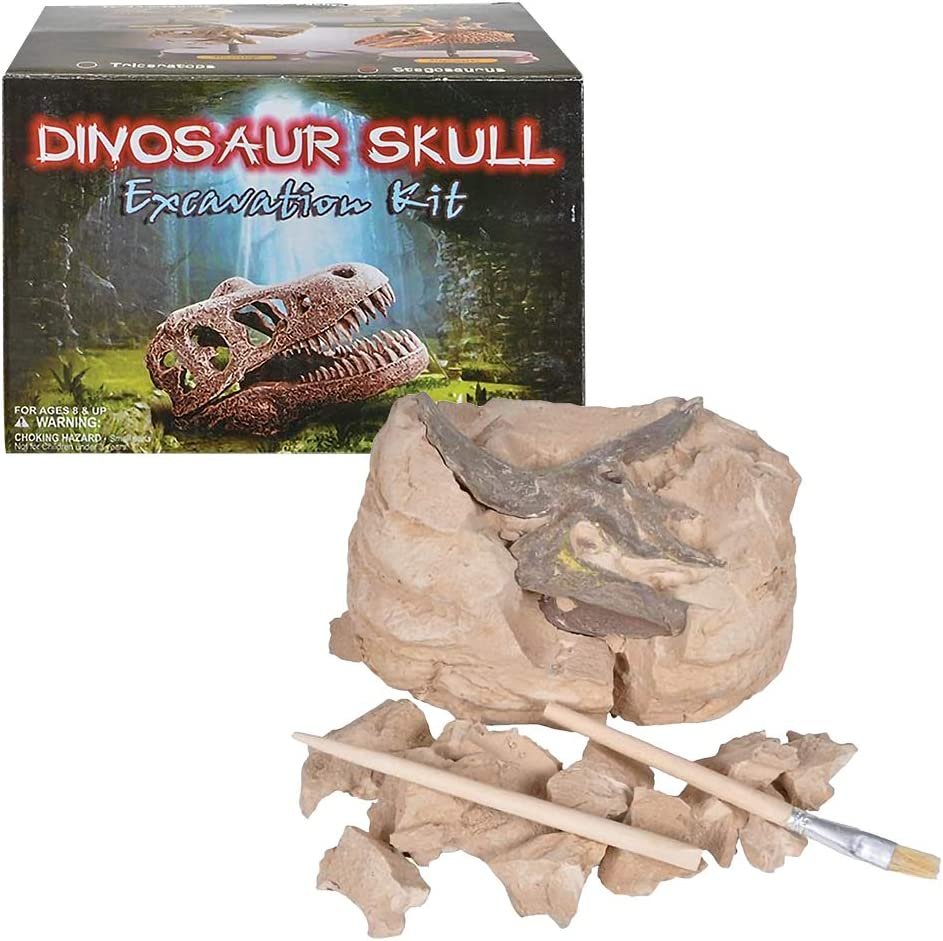 Dinosaur Excavation Kit for Kids, 5.5” Triceratops Skull Excavating Set with Fossil Digging Tools and Stand, Fun Science Activity Toy, Educational Dinosaur Gift for Boys and Girls
