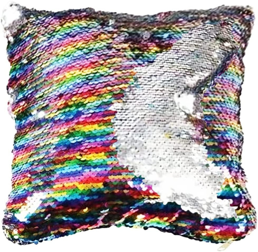 Rainbow Sequin Pillow, 1 Piece, Flip Sequin Pillow with a Multi-Colored Design, Unique Throw Pillow, 10" Sides