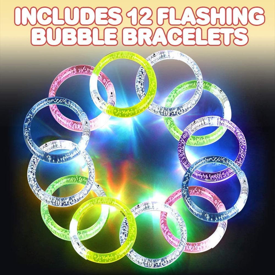 Flashing Bubble Bracelets for Kids and Adults - Set of 12 - Multi Color Flashing Jewelry Wristbands - Fun Birthday and Wedding Favors, Party Supplies and Rave Accessories